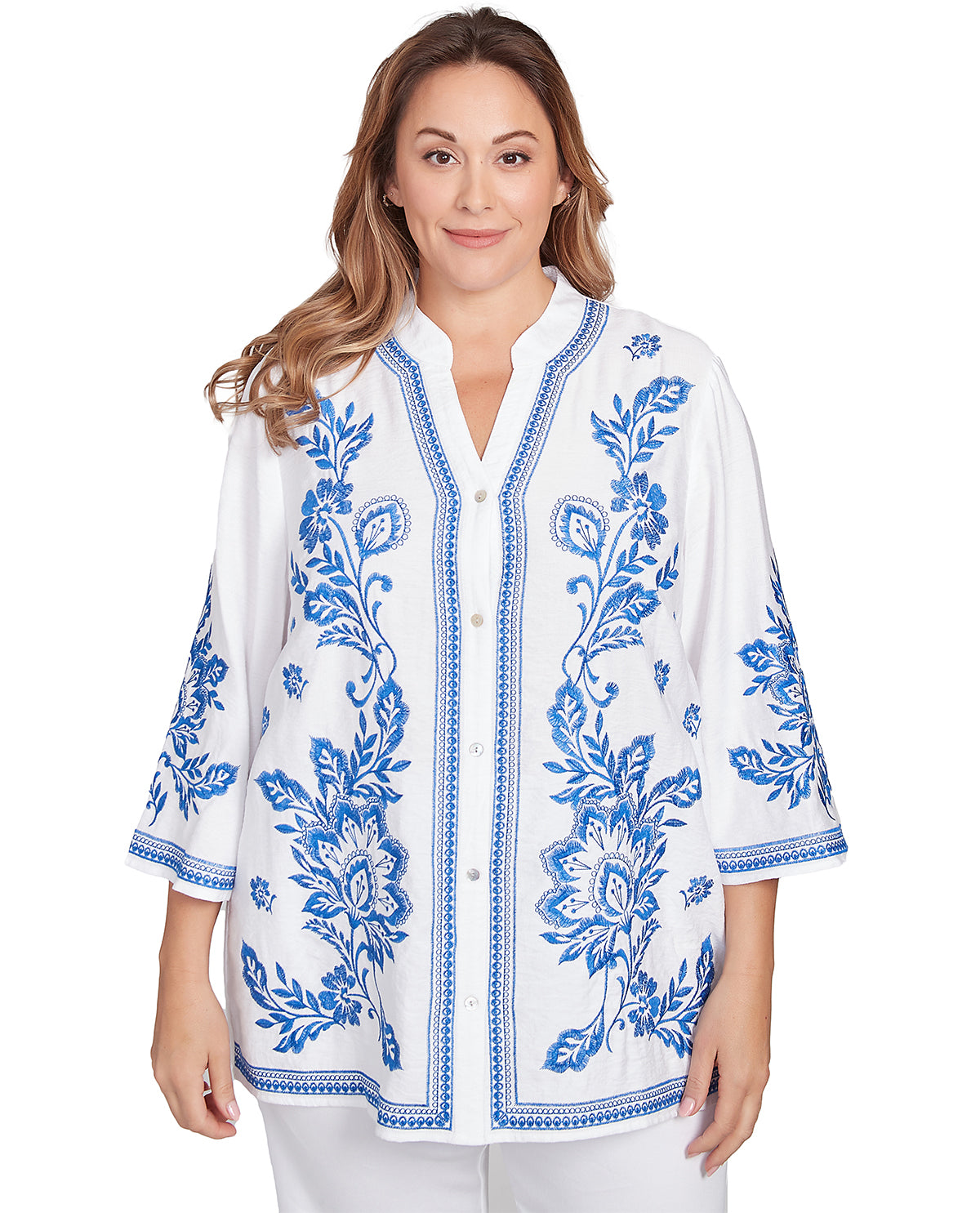 Ruby Road Tinted Tides Luxe Floral Woven Top White