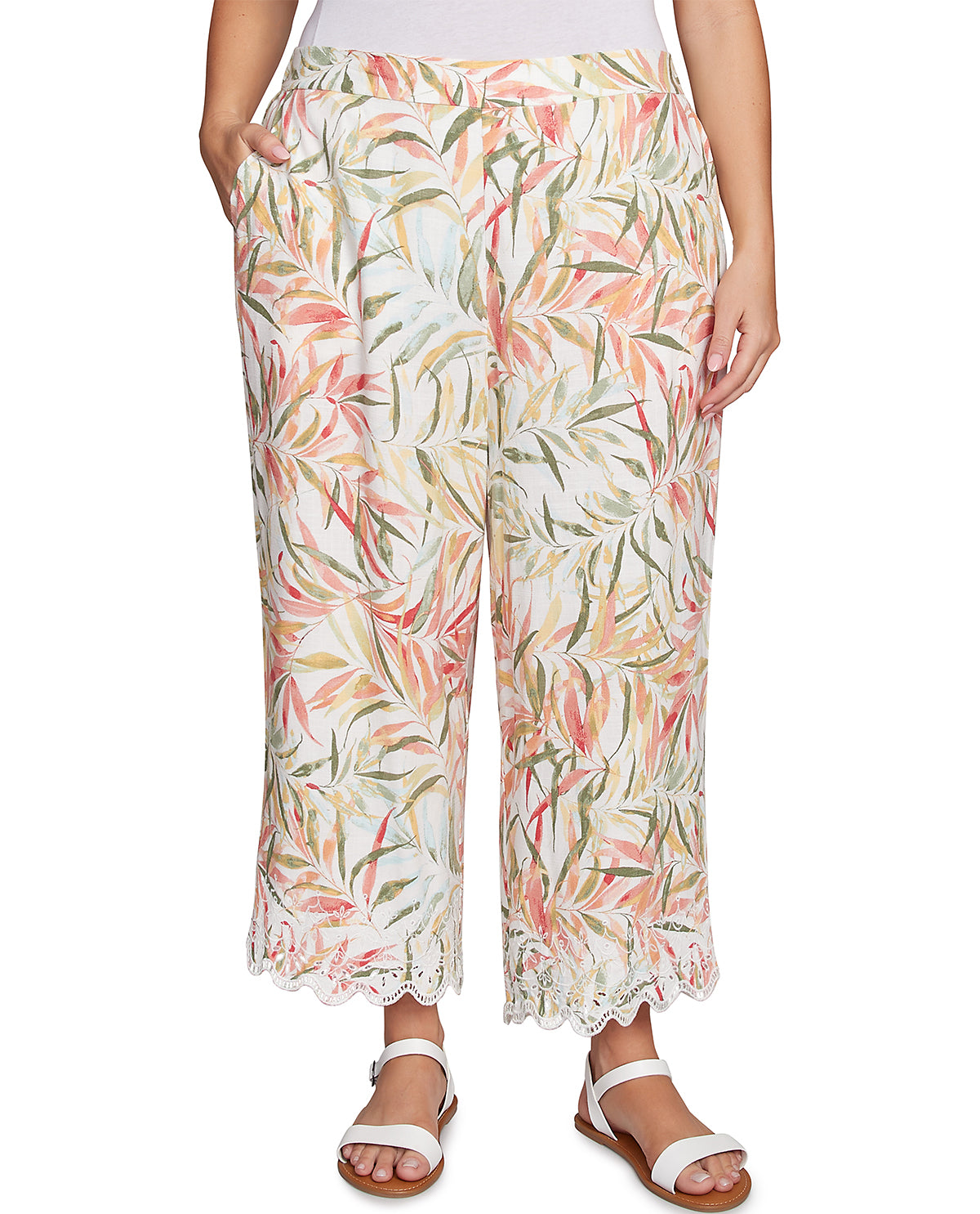Ruby Road Women's Tropical Oasis Watercolor Pant Peach