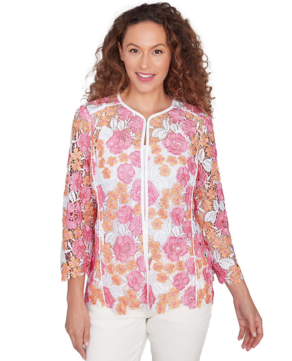 Ruby Road Petite Color Crush Tricolor Floral Jacket Azalea