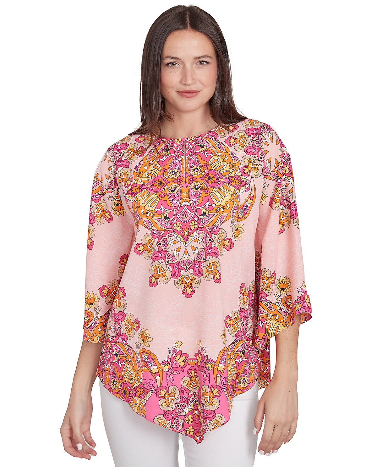 Ruby Road Petite Color Crush Medallion Woven Top Azalea