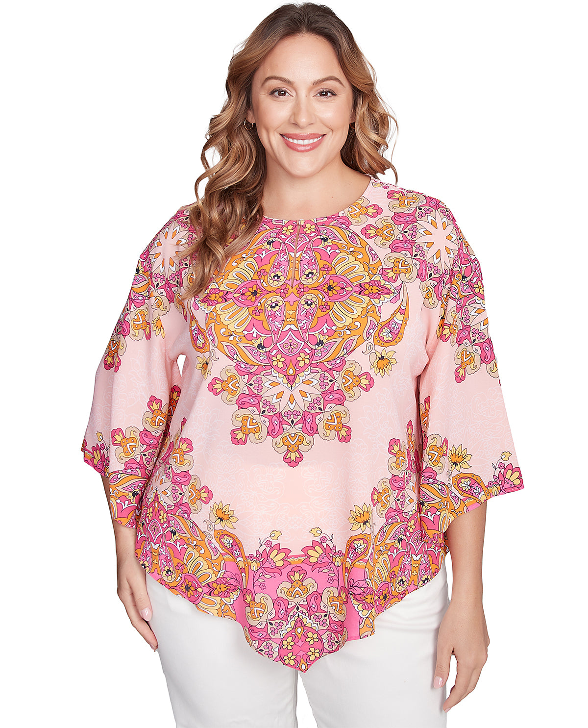 Ruby Road Womens Color Crush Medallion Woven Top
