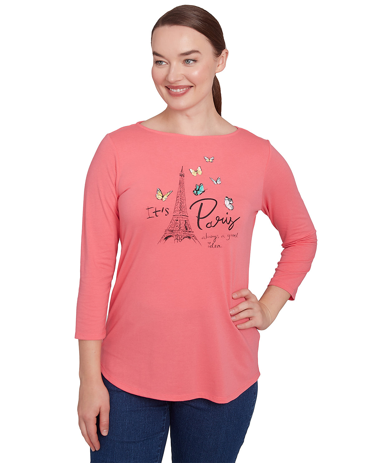 Ruby Road Petite Must Haves Spring Paris Knit Top Coral