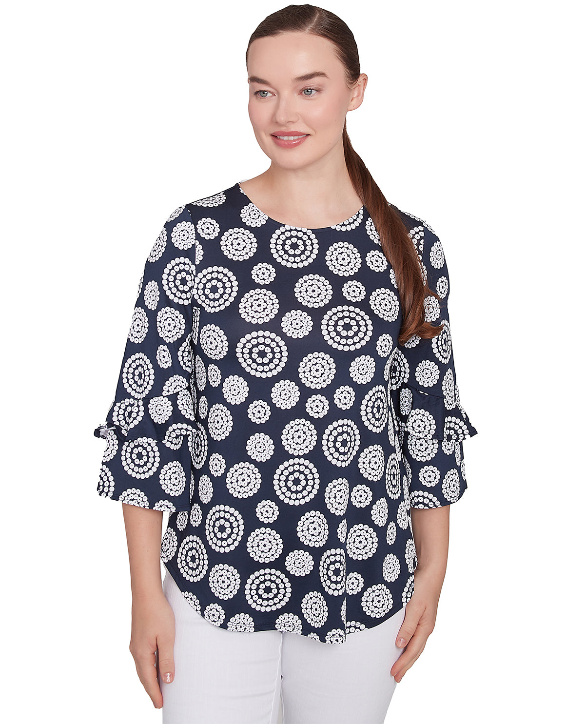 Ruby Road Petite Must Haves Polka Dot Knit Top Navy