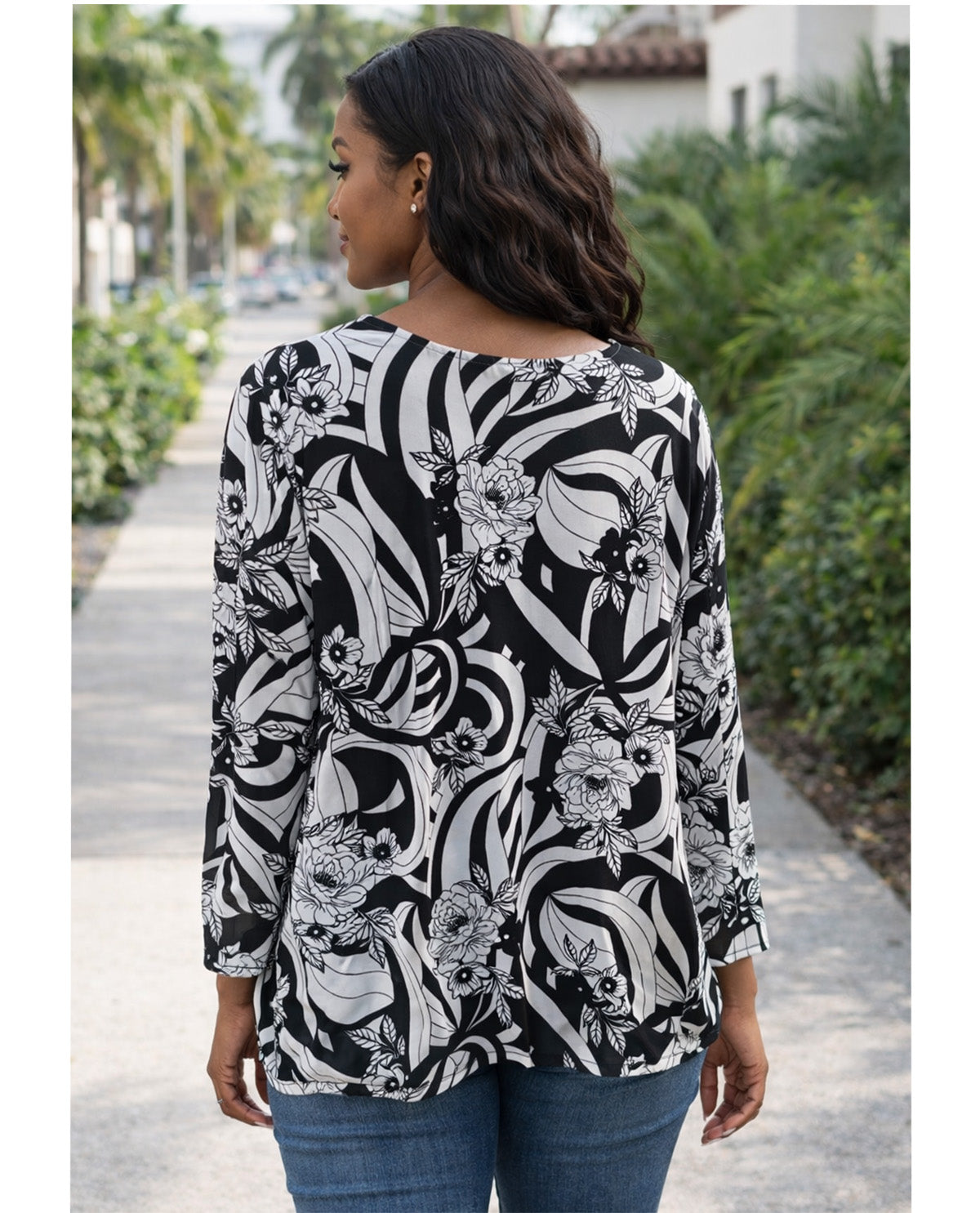 Ruby Road Women's Must Haves Floral Knit Top Black/White