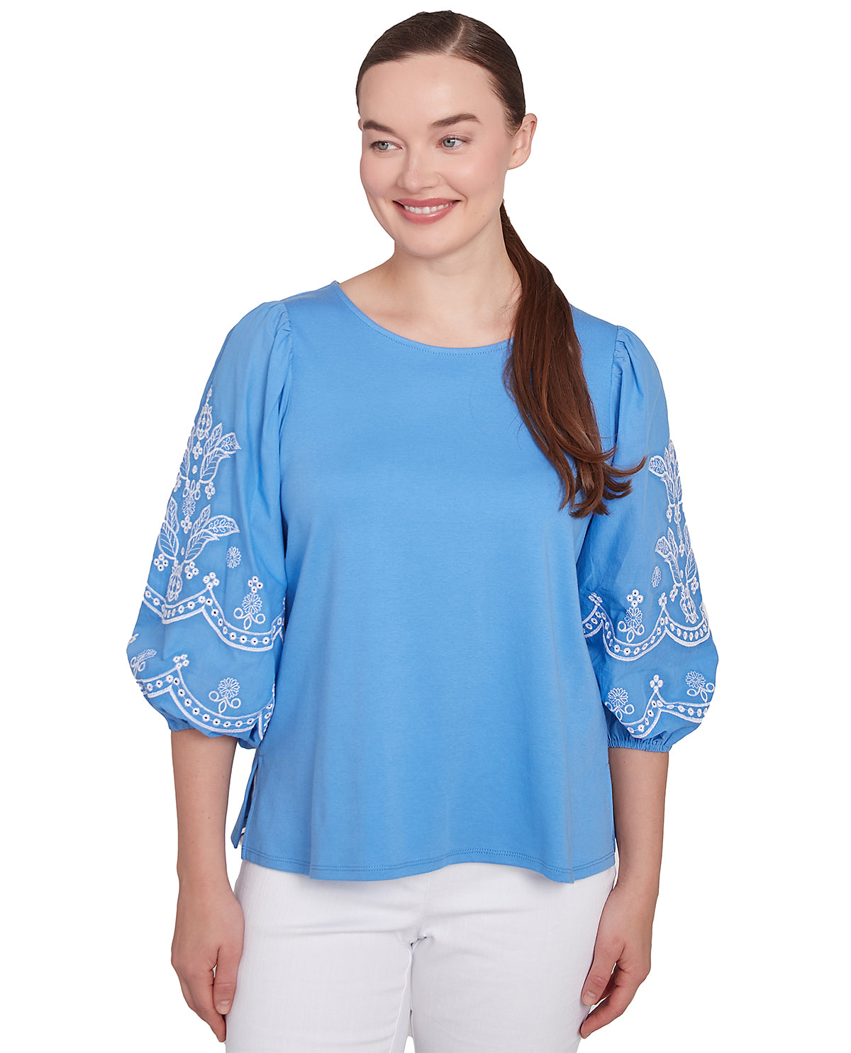 Ruby Road Petite Bella Vista Embroidered Knit Top