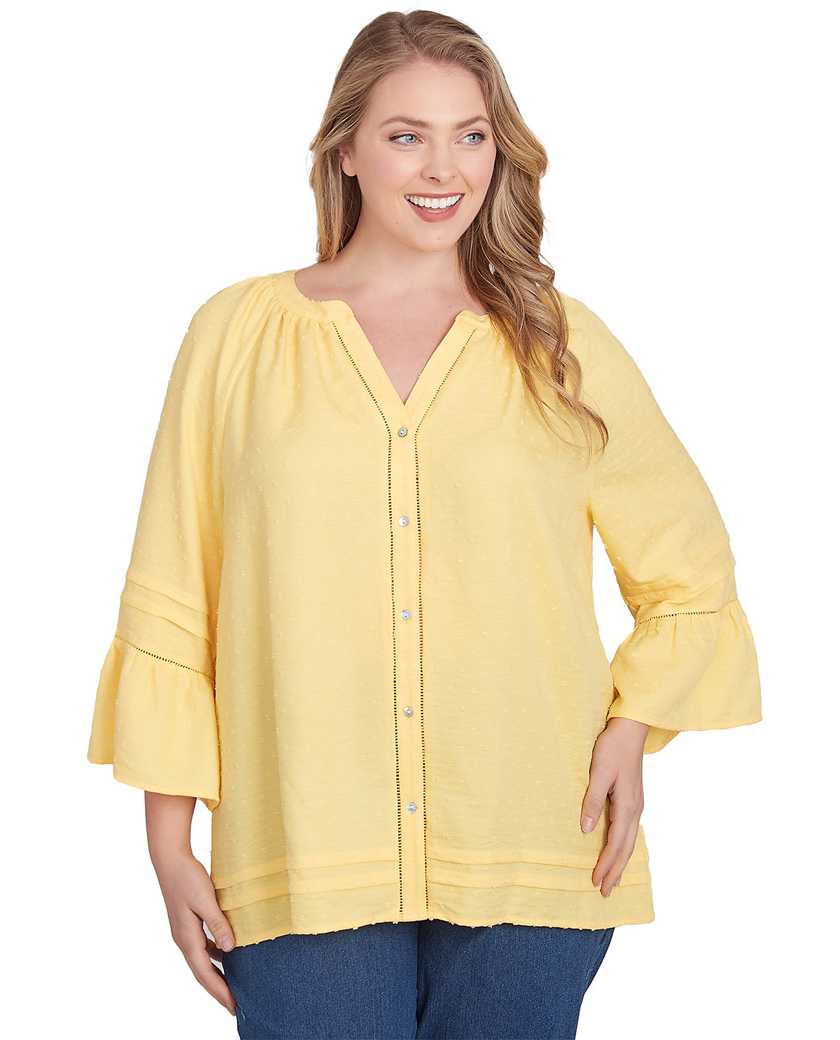 Ruby Road Bella Vista Dot Woven Top Lemon