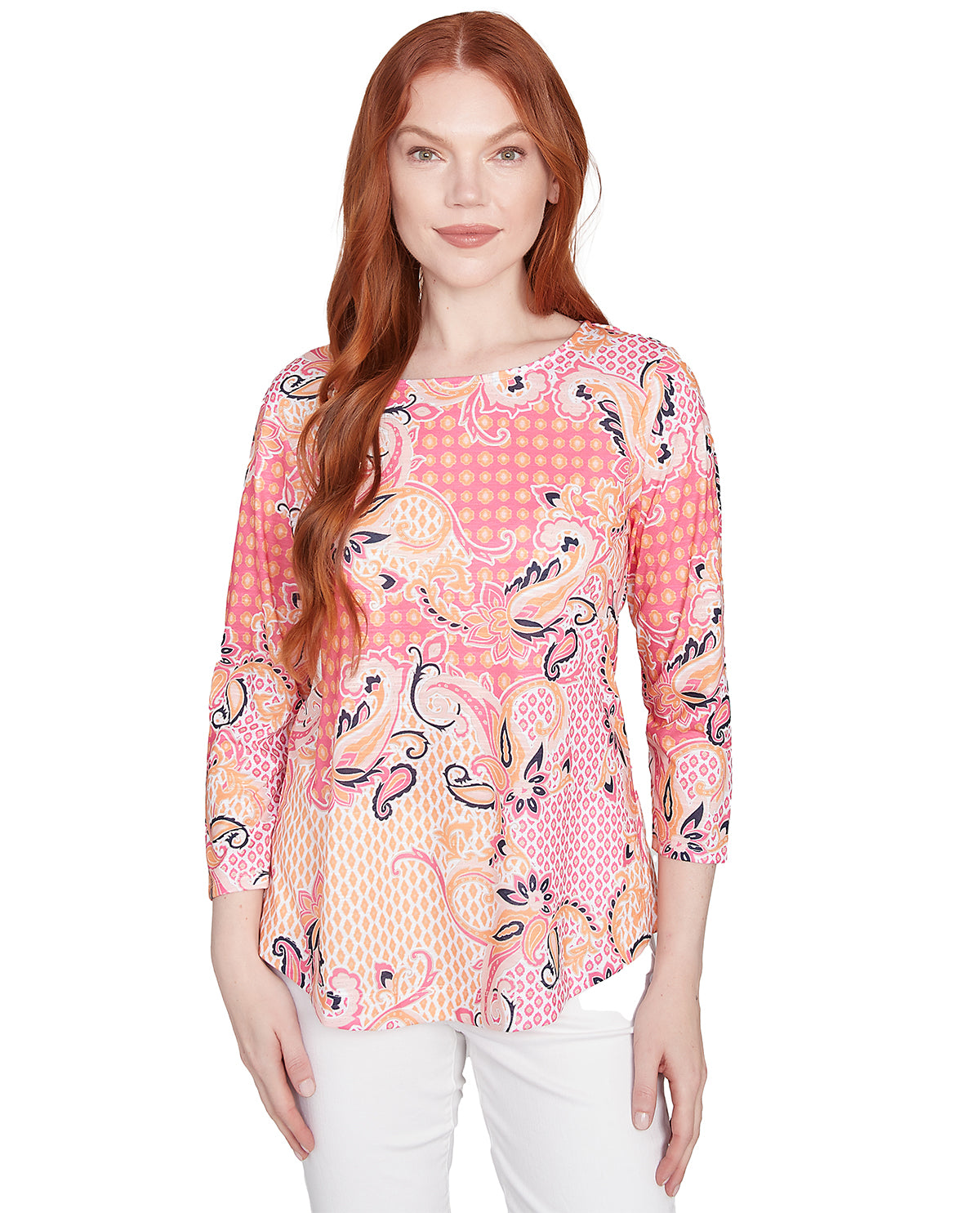 Ruby Road Petite Spring Sublimation Colorblock Knit Top