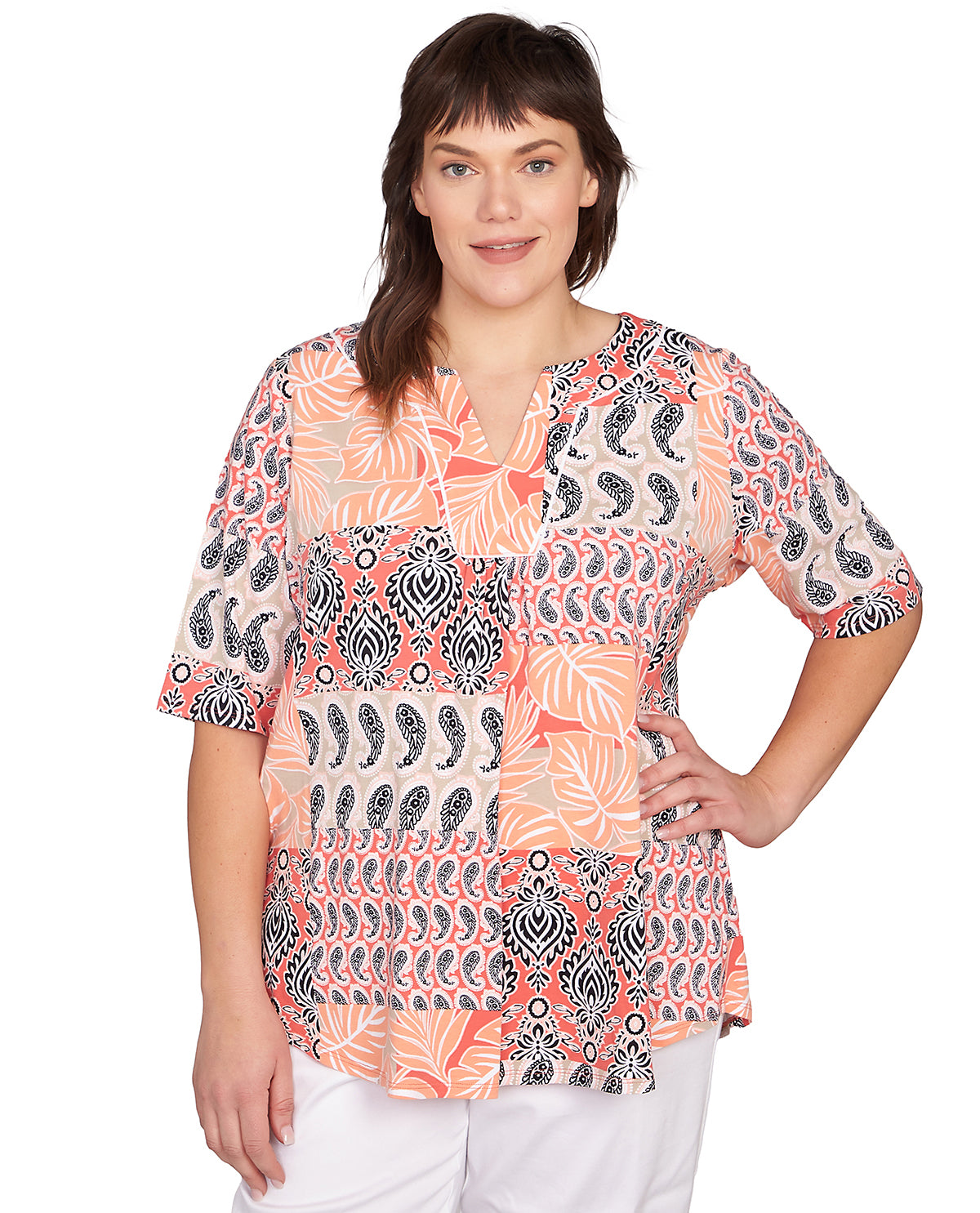 Ruby Road Puttin On the Prints Patchwork Knit Top