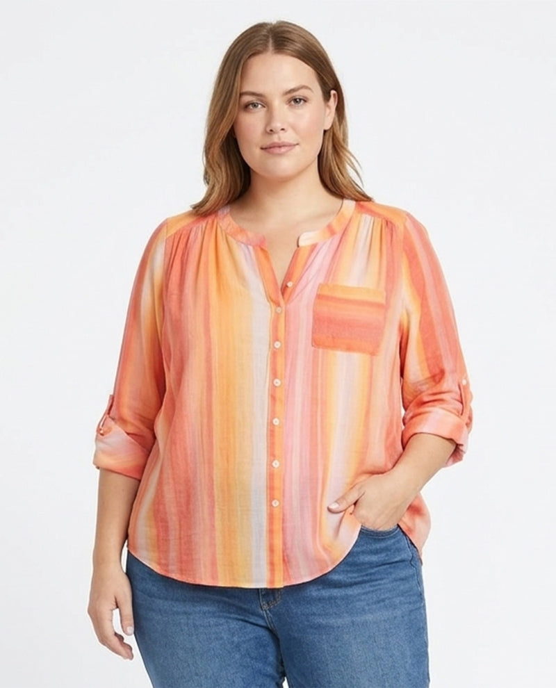Zac And Rachel Printed Slub Tie Front Blouse