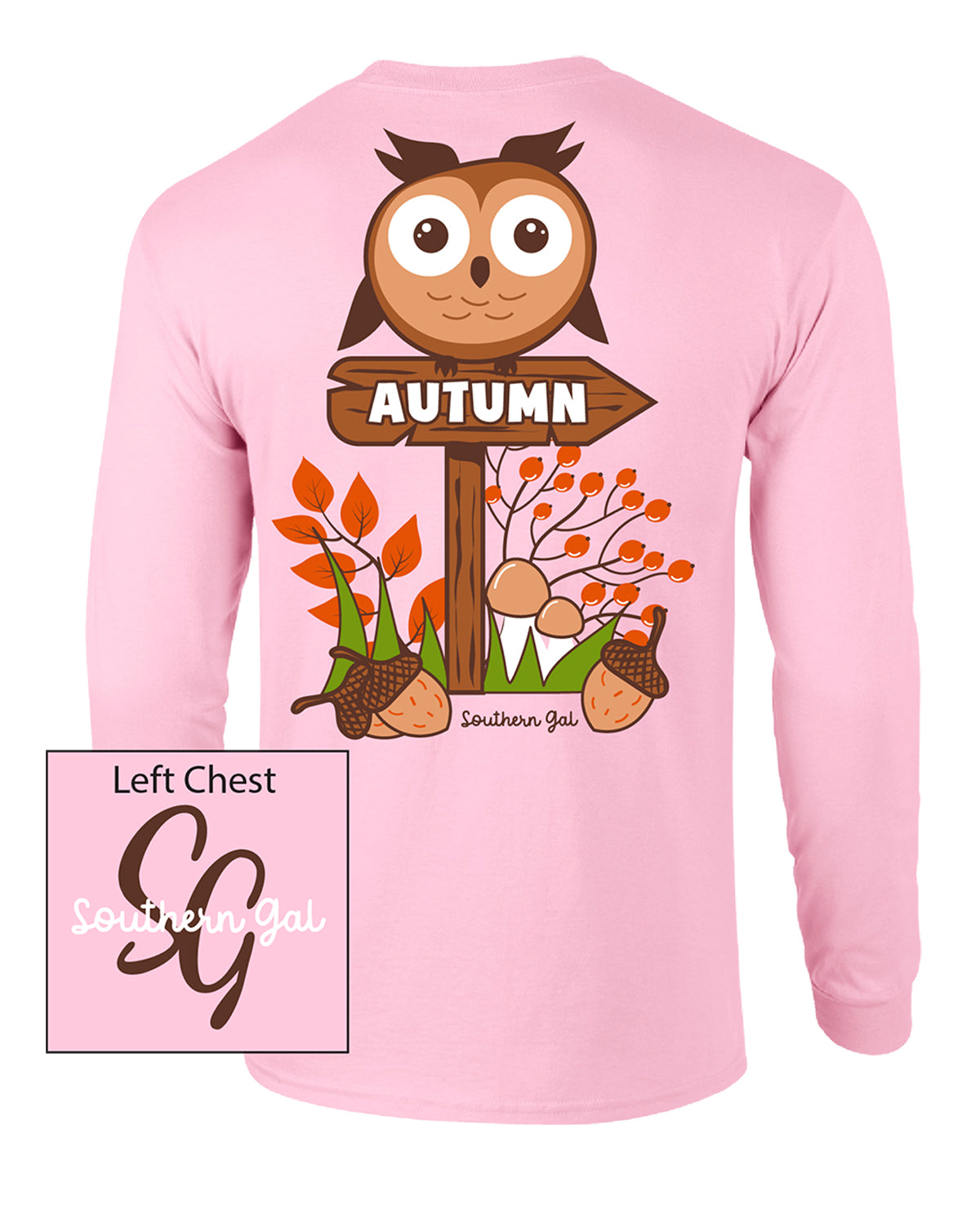 Southern Gal Missy Fall Owl Long Sleeve Graphic T-Shirt