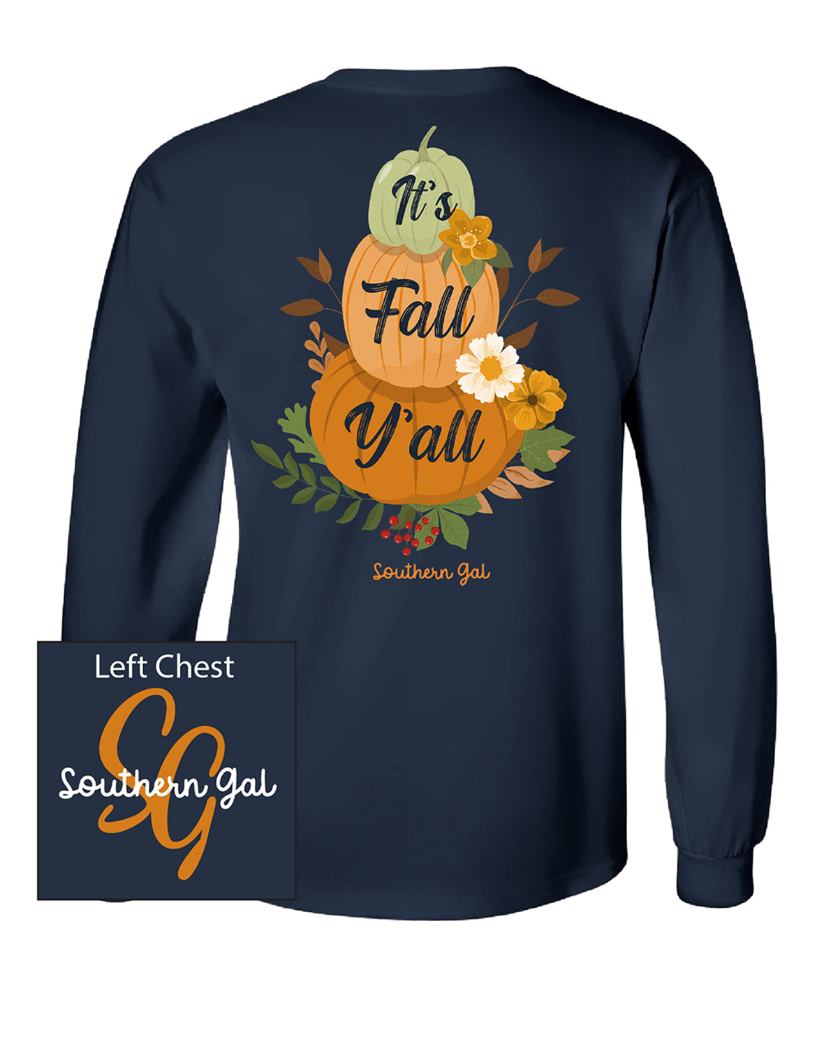 Southern Gal Missy It's Fall Y'all Pumpkins Long Sleeve Graphic T-Shirt