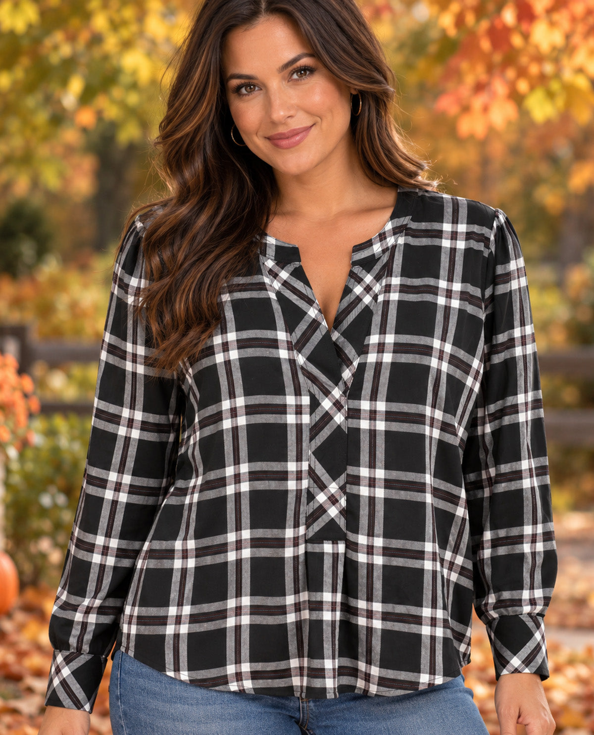 Zac & Rachel Plaid Knit Top Black/White