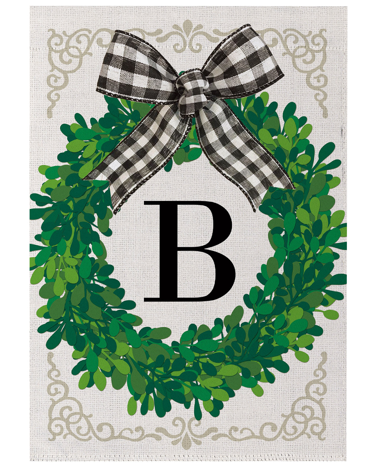 Wreath Monogram Garden Flag Letter B