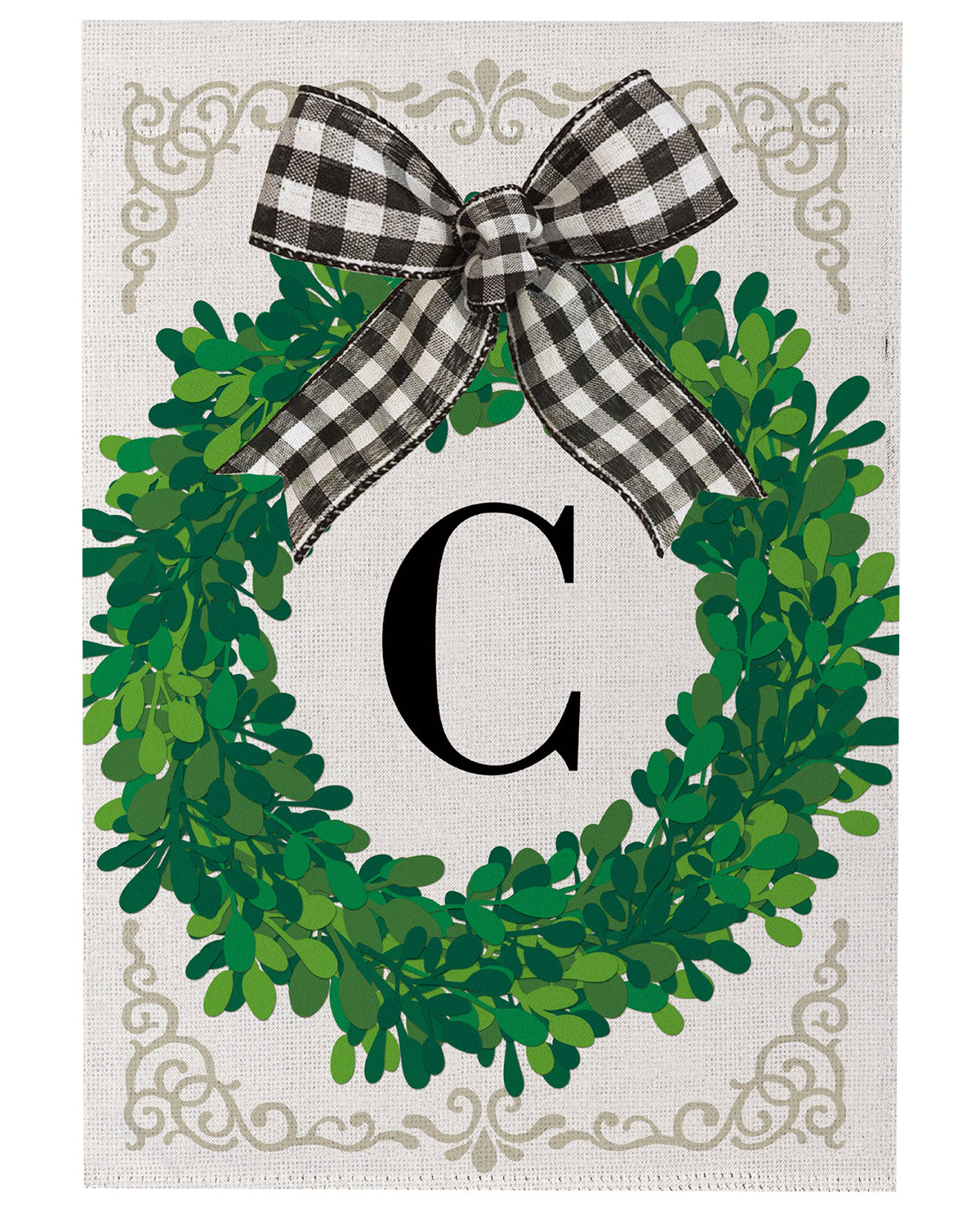 Wreath Monogram Garden Flag Letter C