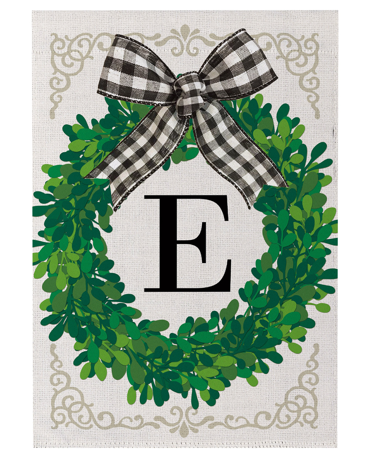 Wreath Monogram Garden Flag Letter E