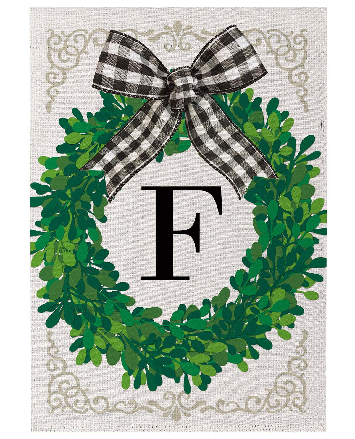 Wreath Monogram Garden Flag Letter F