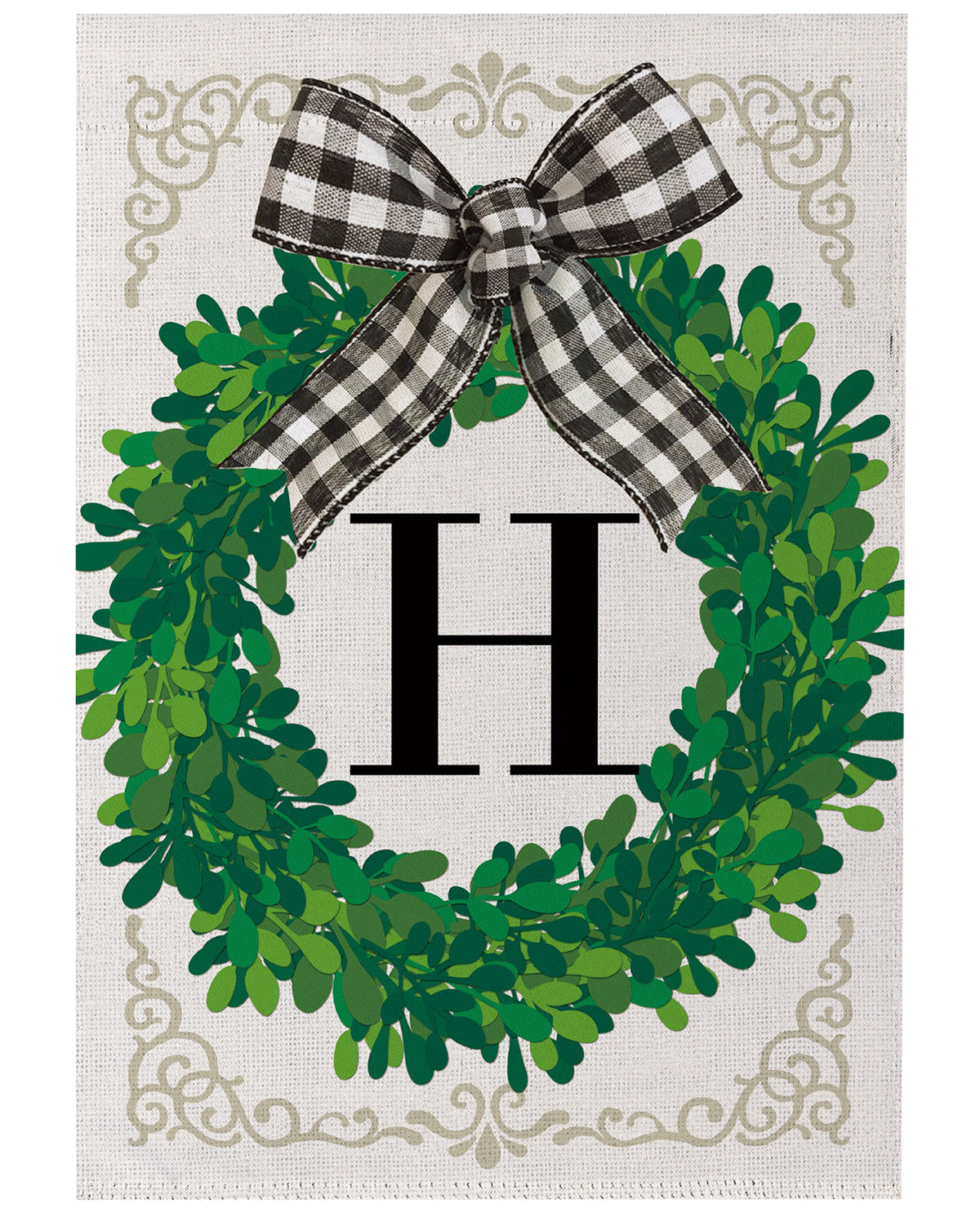 Wreath Monogram Garden Flag Letter H