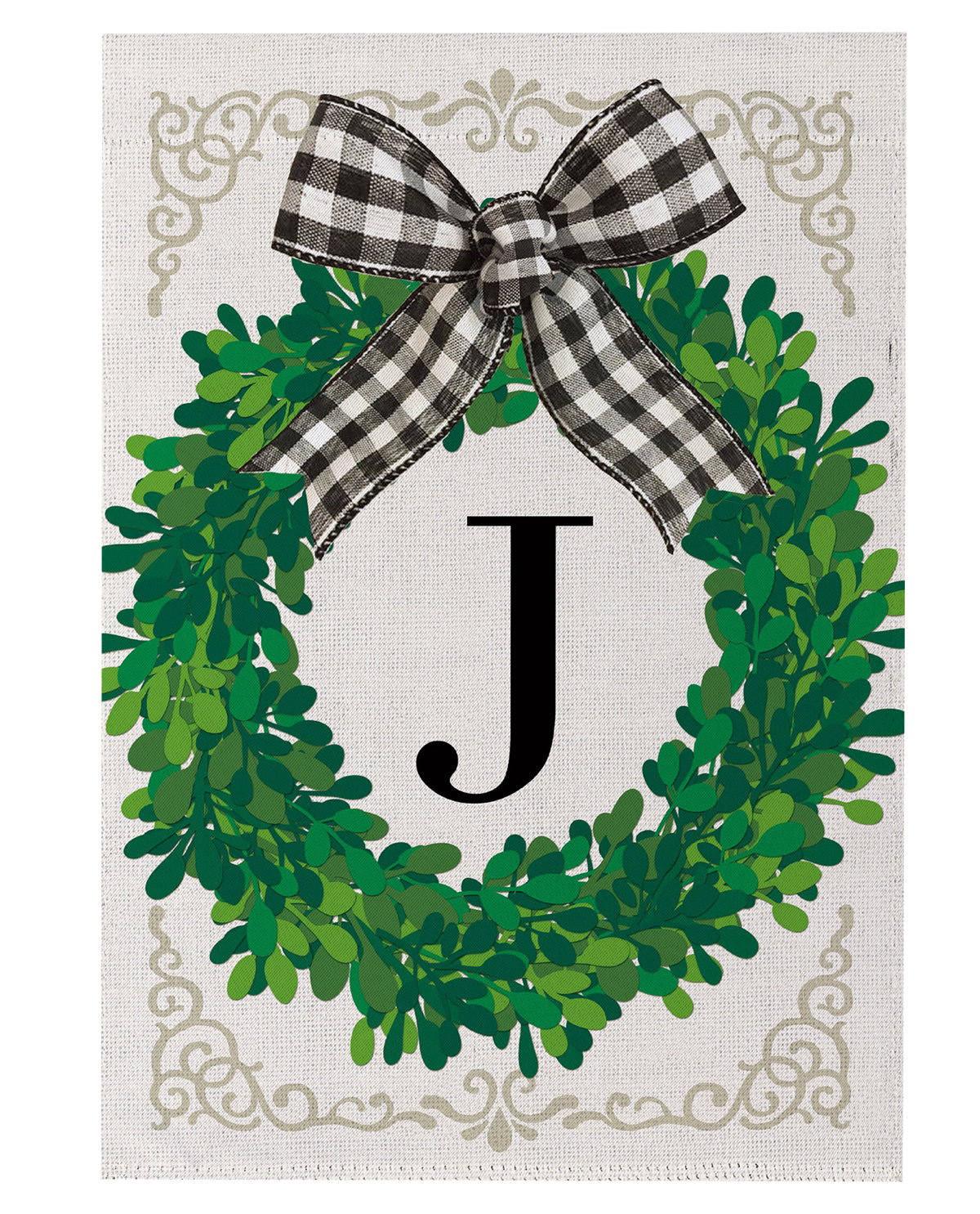 Wreath Monogram Garden Flag Letter J