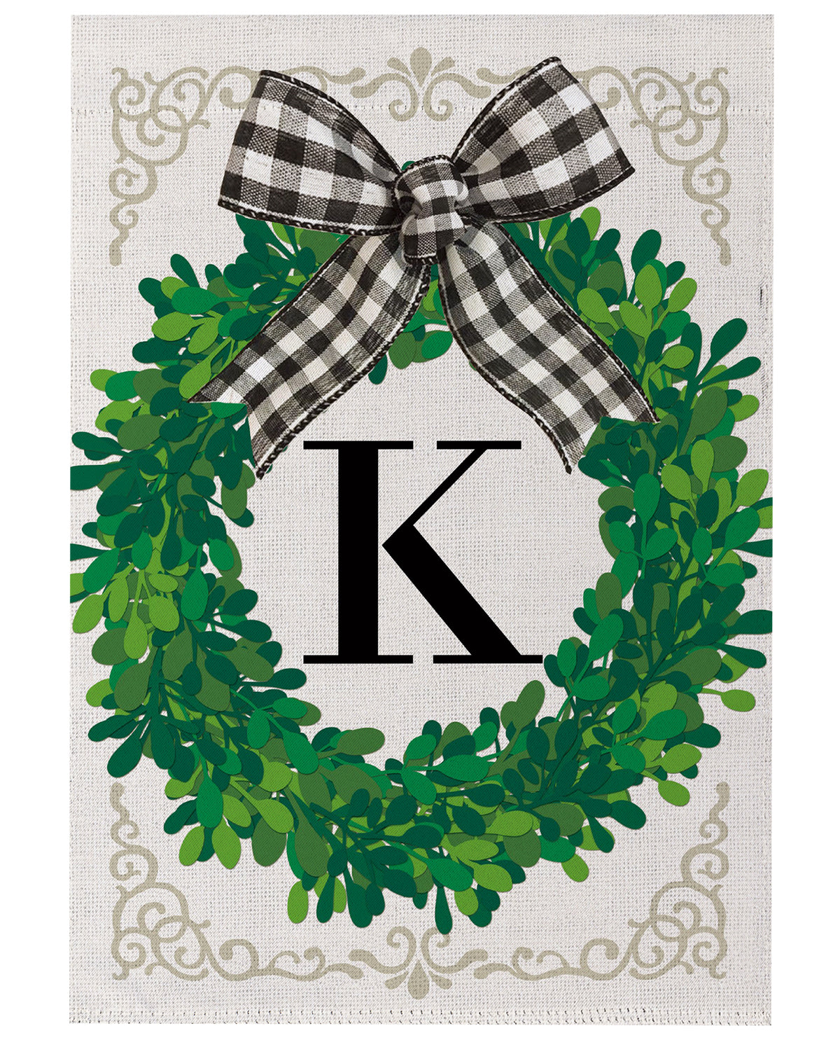 Wreath Monogram Garden Flag Letter K