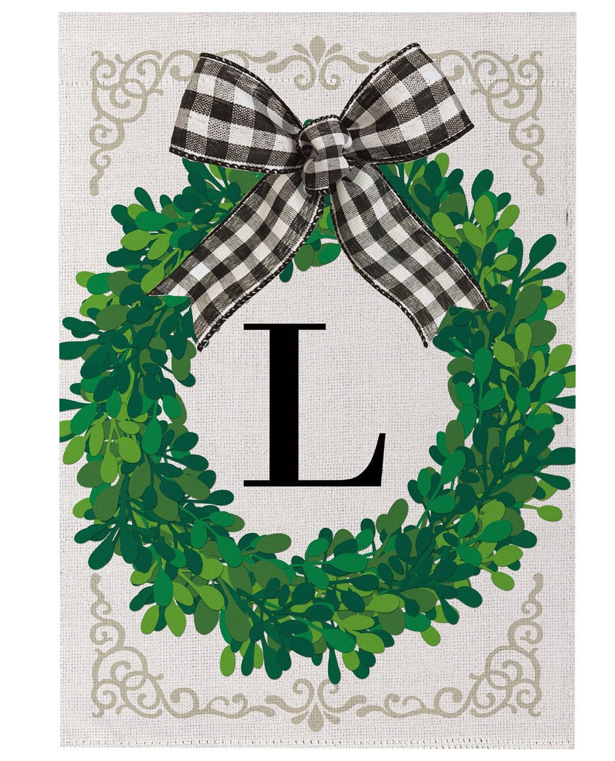 Wreath Monogram Garden Flag Letter L