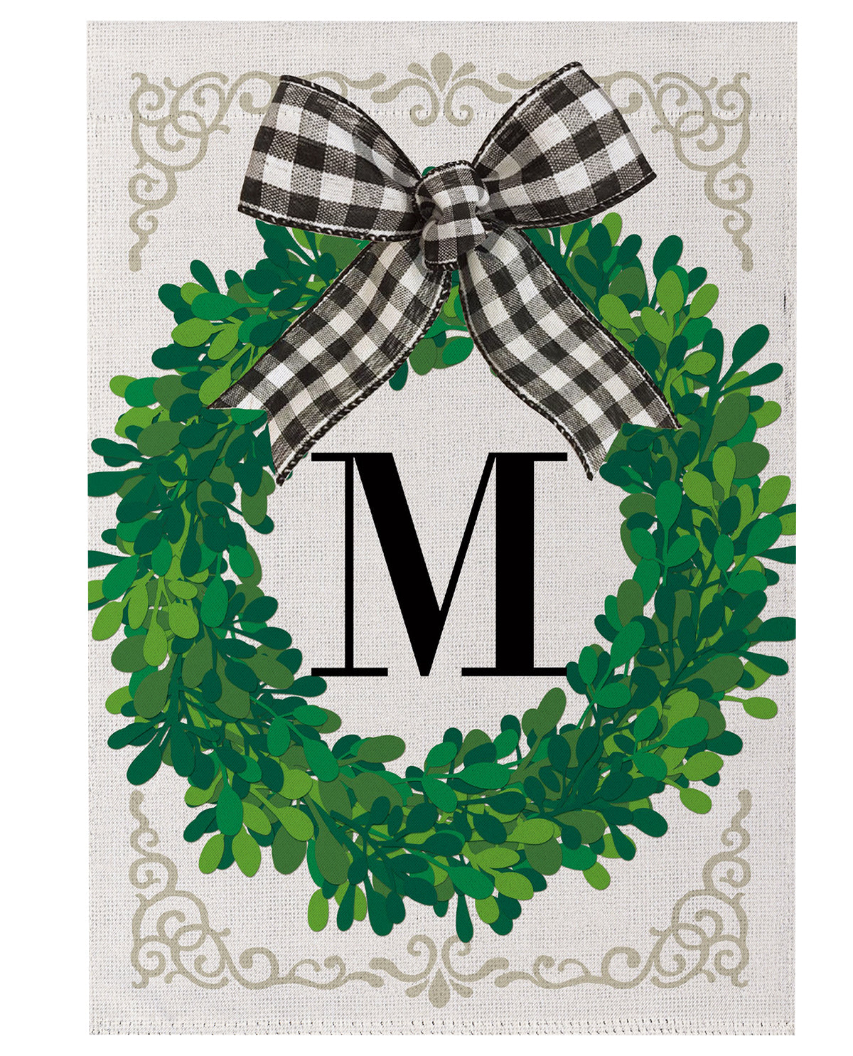Wreath Monogram Garden Flag Letter M