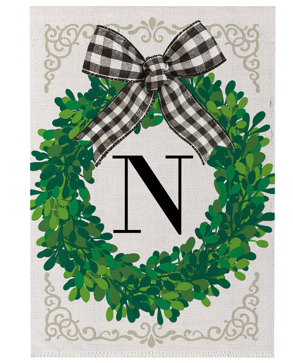 Wreath Monogram Garden Flag Letter N
