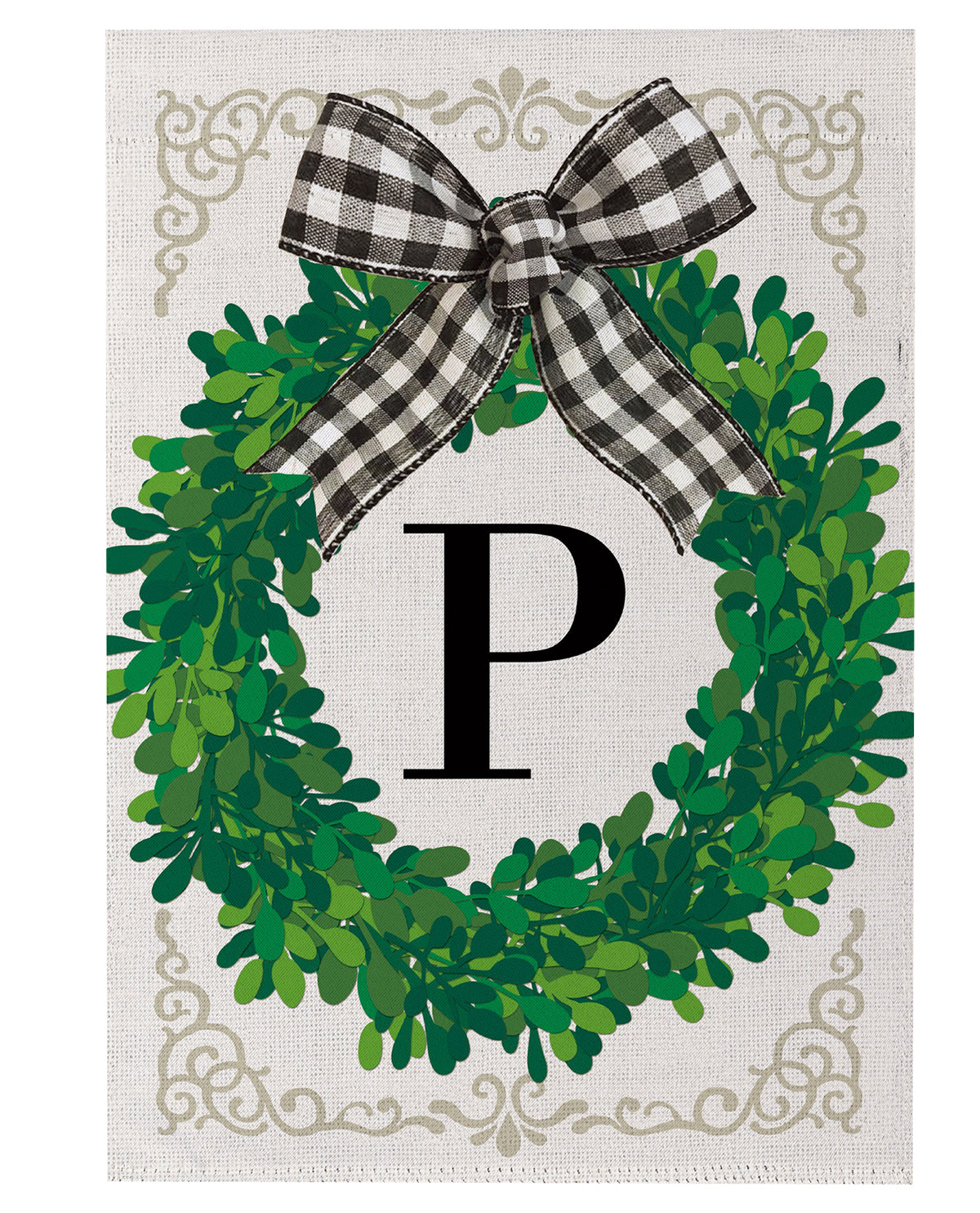 Wreath Monogram Garden Flag Letter P