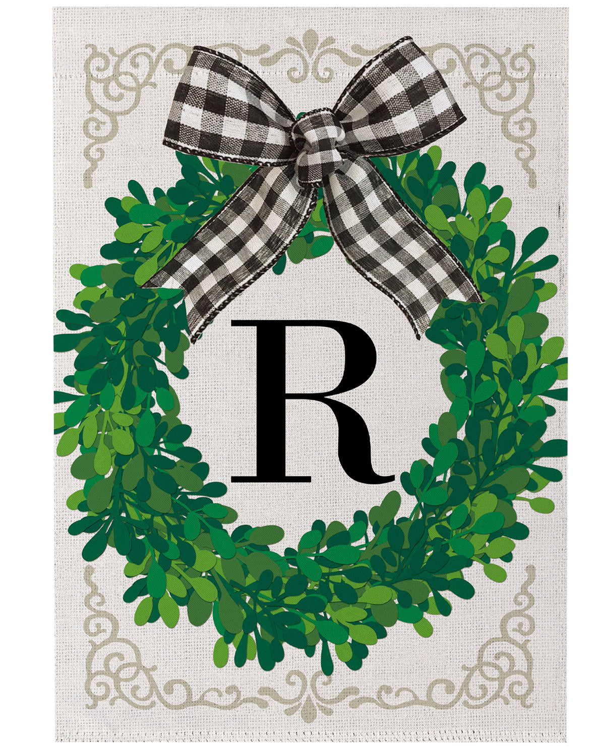 Wreath Monogram Garden Flag Letter R