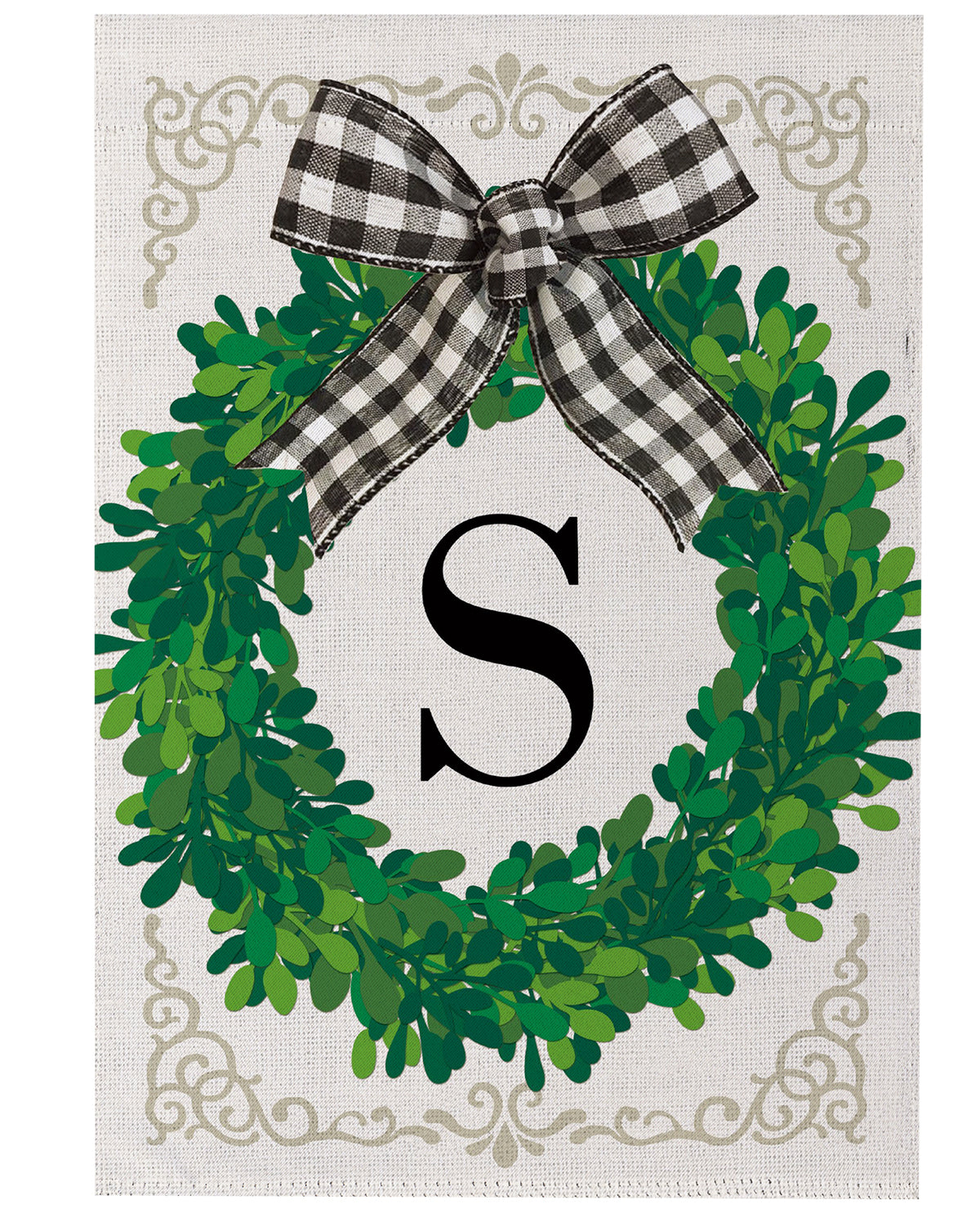 Wreath Monogram Garden Flag Letter S