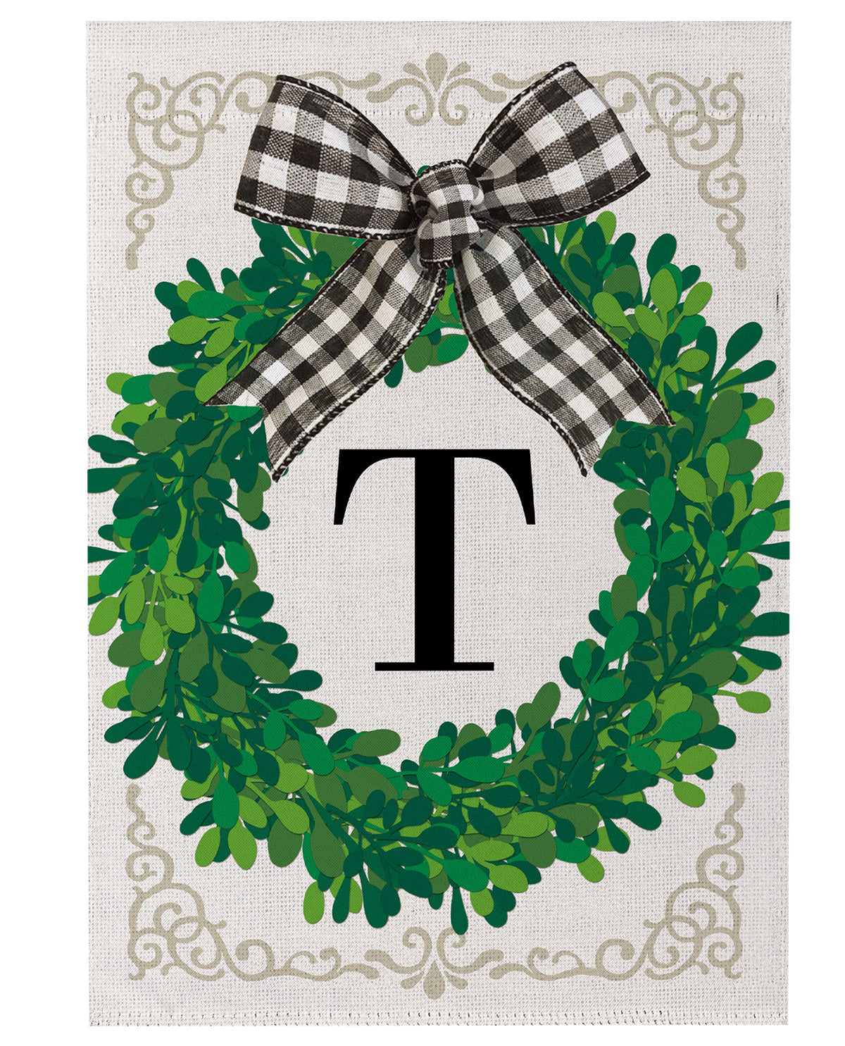 Wreath Monogram Garden Flag Letter T