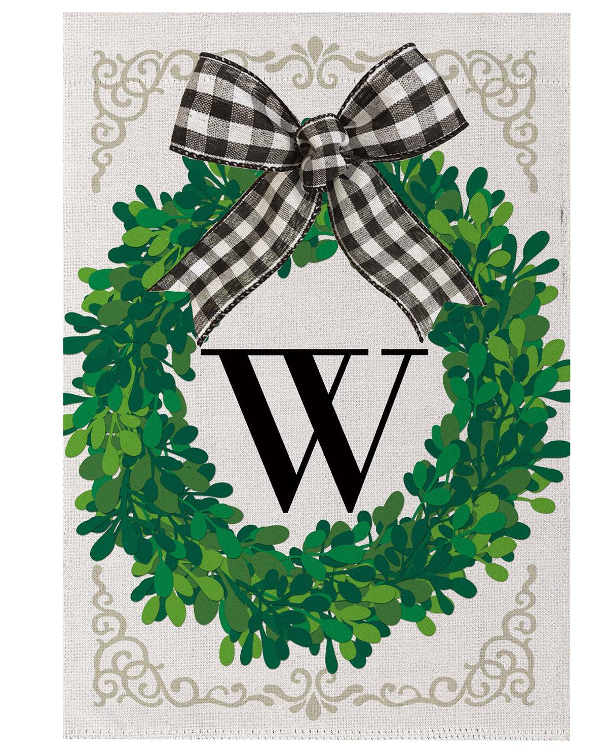 Wreath Monogram Garden Flag Letter W