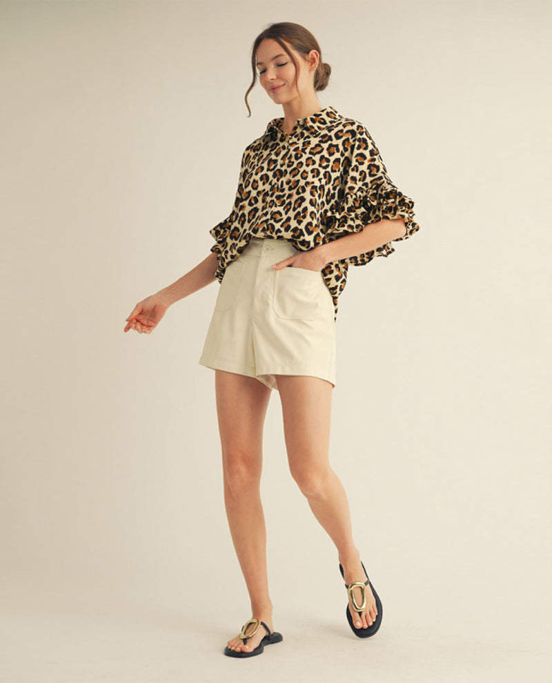 Leopard Print Blouse with Ruffle Sleeves