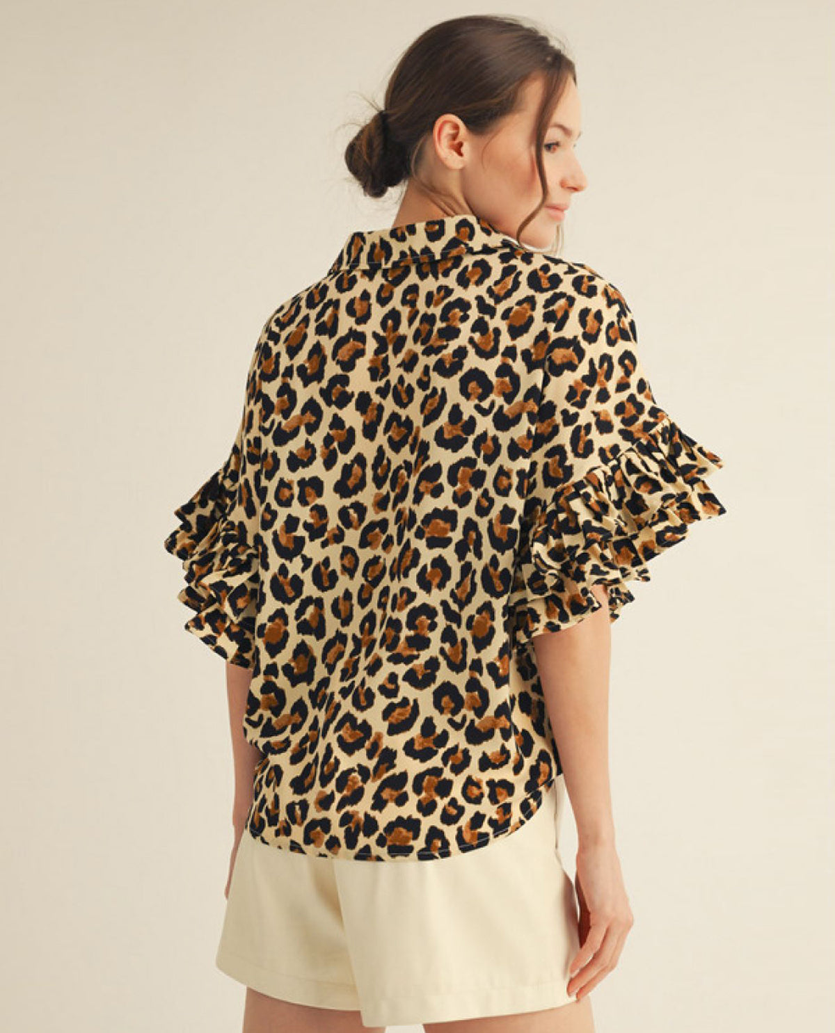 Leopard Print Blouse with Ruffle Sleeves