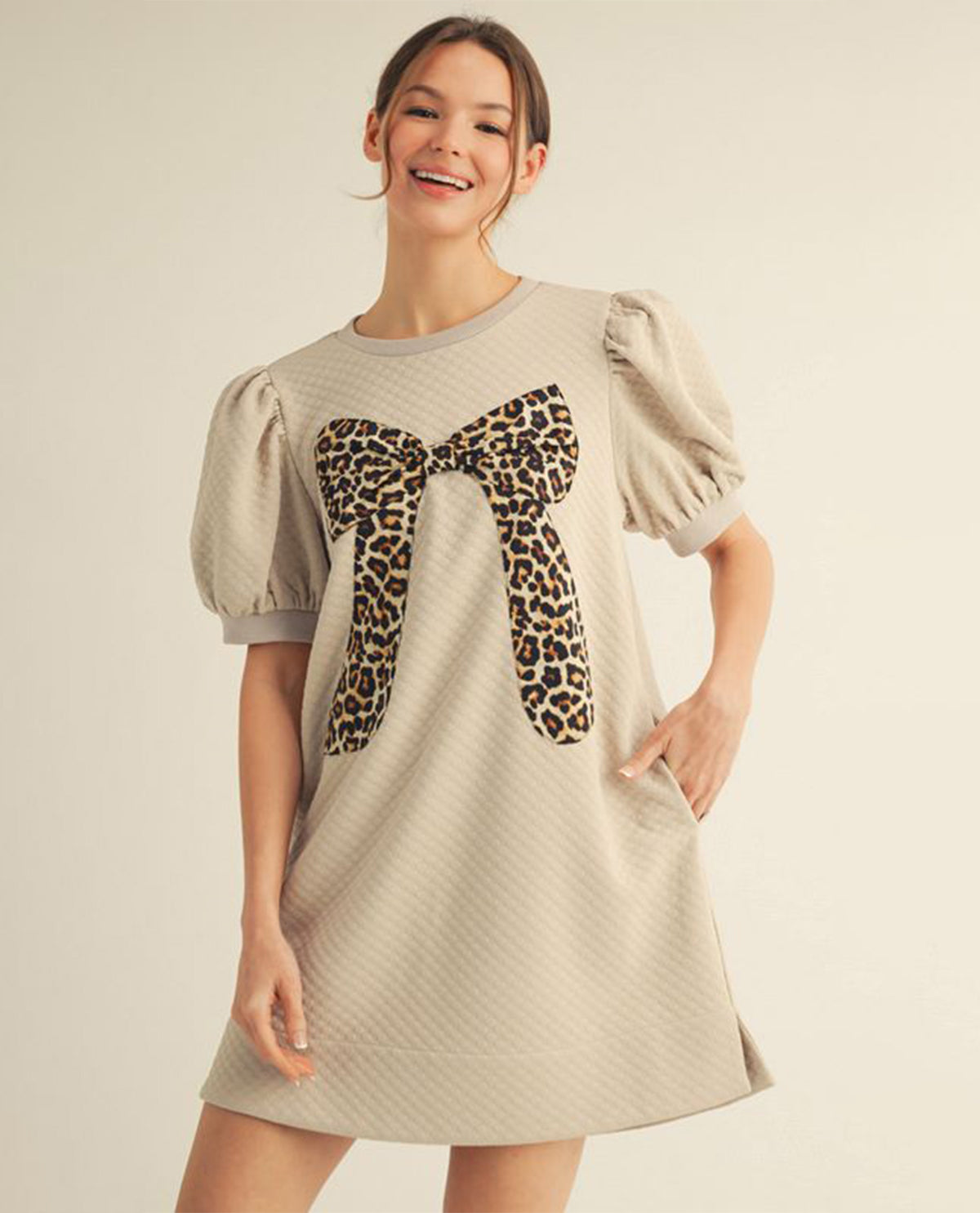 Vintage Leopard Bow Casual Mini Dress