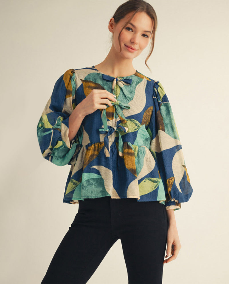 Abstract Print Top with Tie