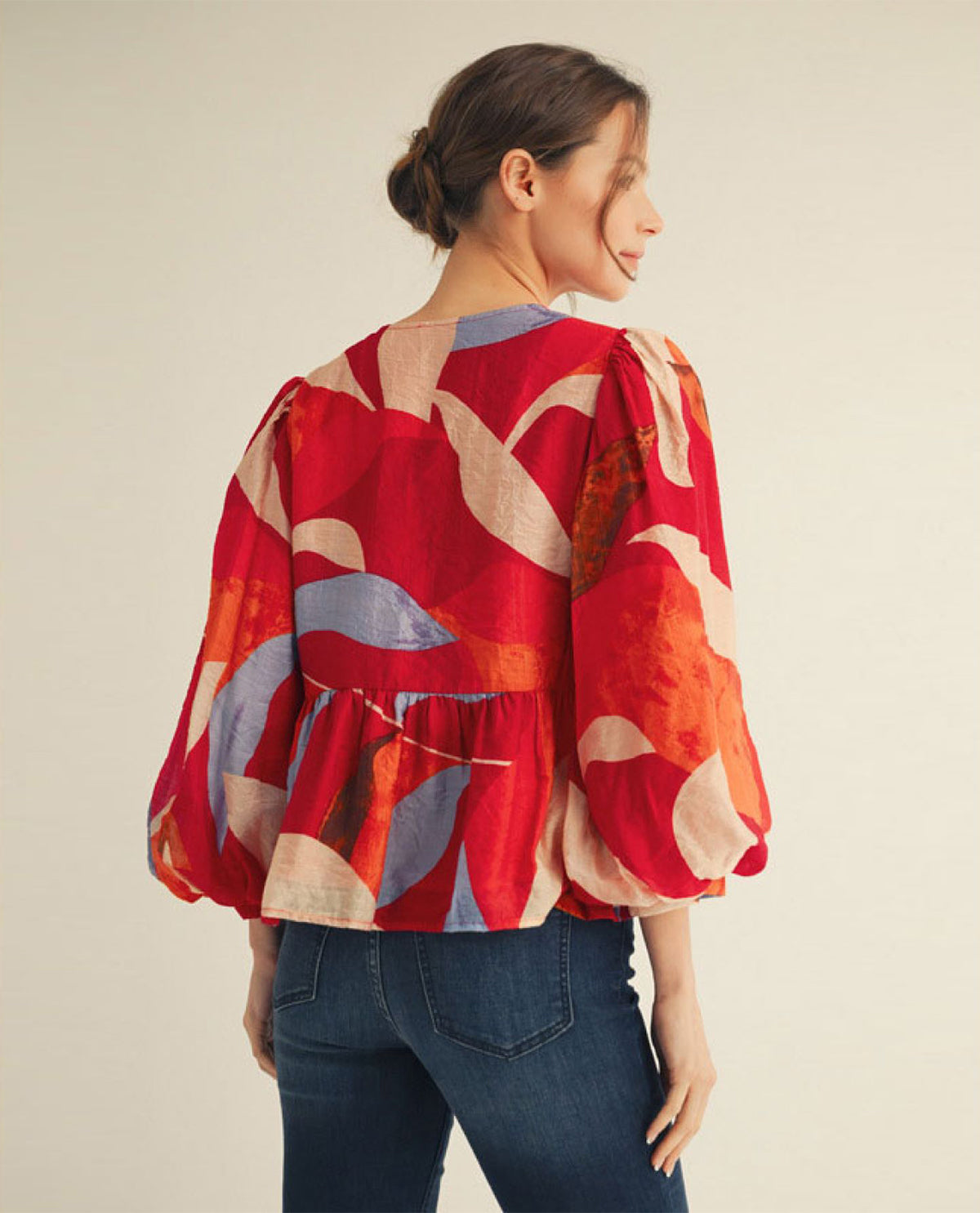 Abstract Print Peplum Top