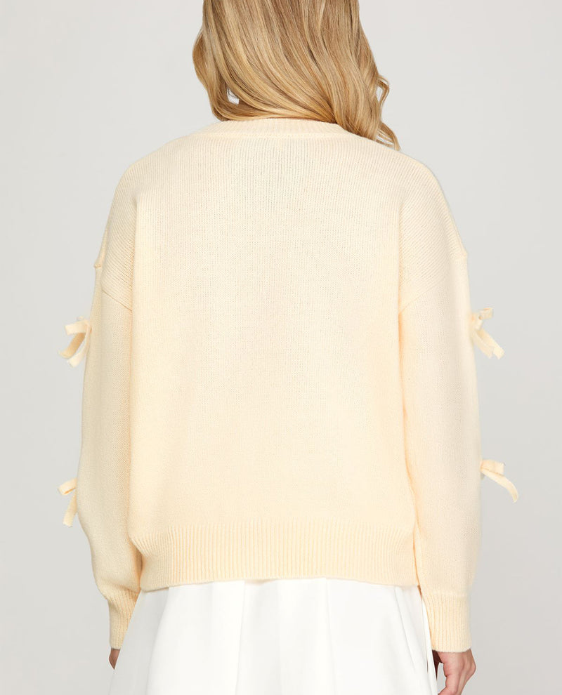 Cream Bow Accent Sweater