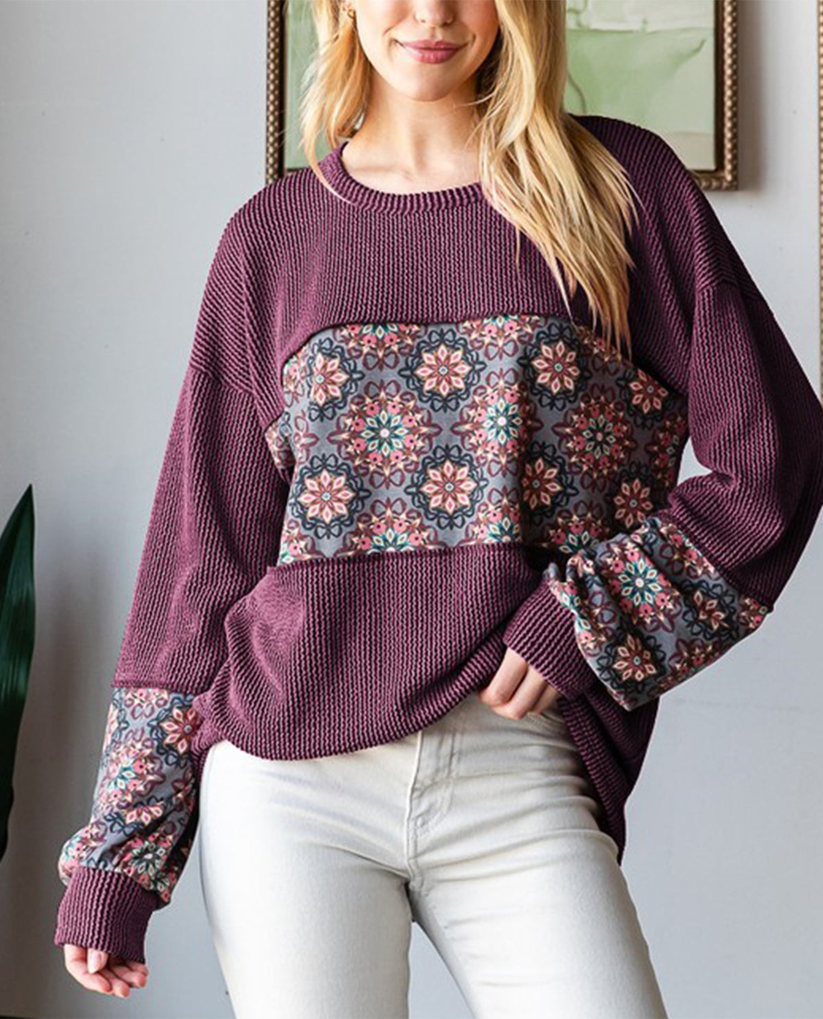 Ribbed Top with Floral Inserts