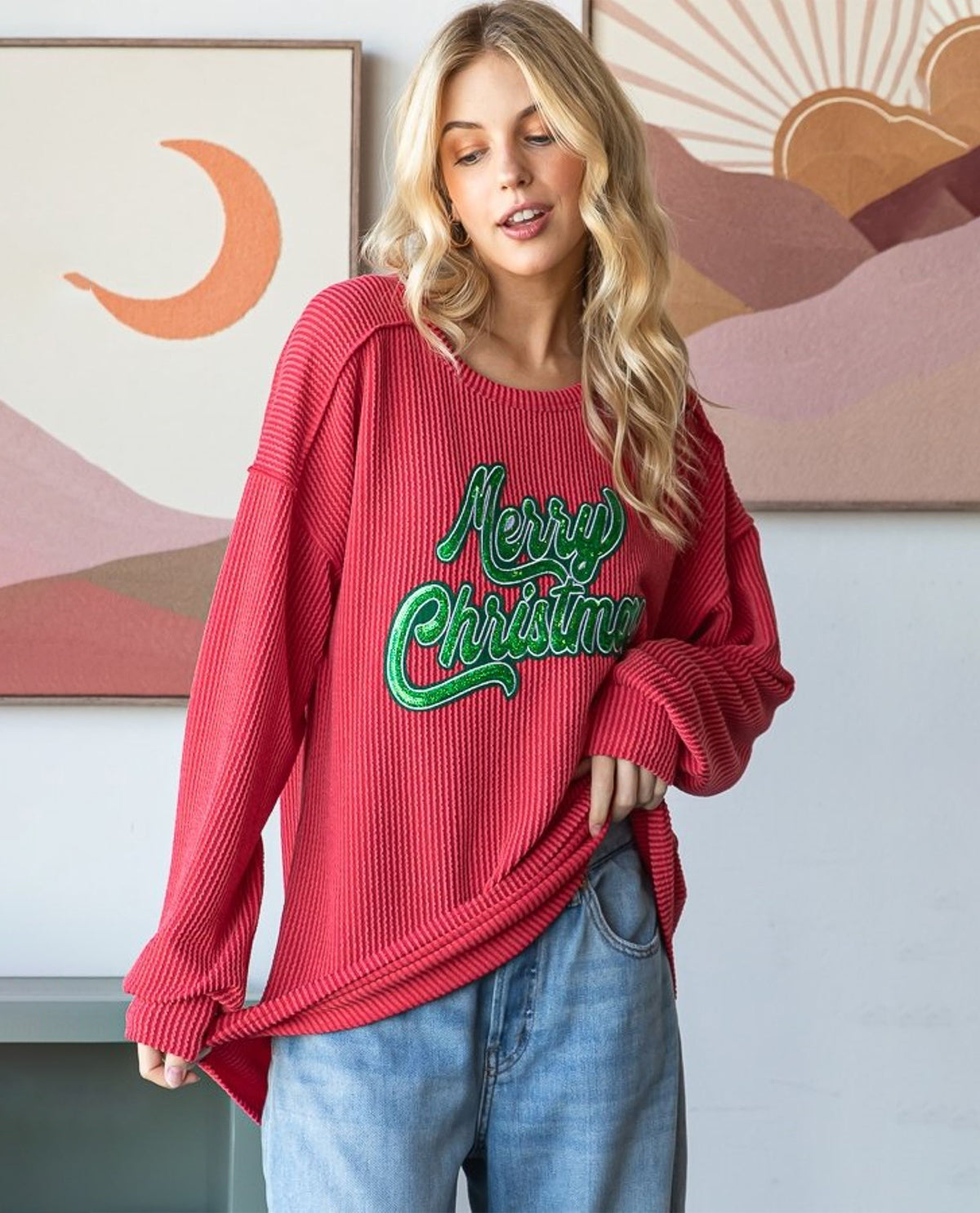Merry Christmas Urban Ribbed Long-Sleeved Top