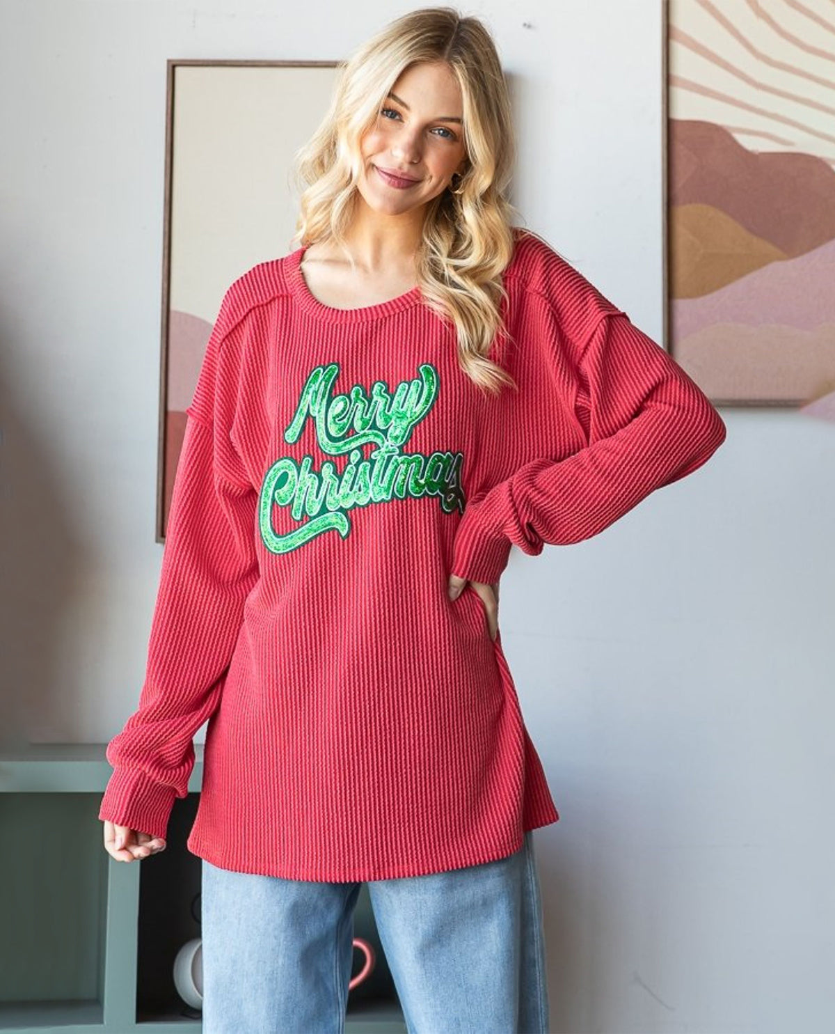 Merry Christmas Urban Ribbed Long-Sleeved Top