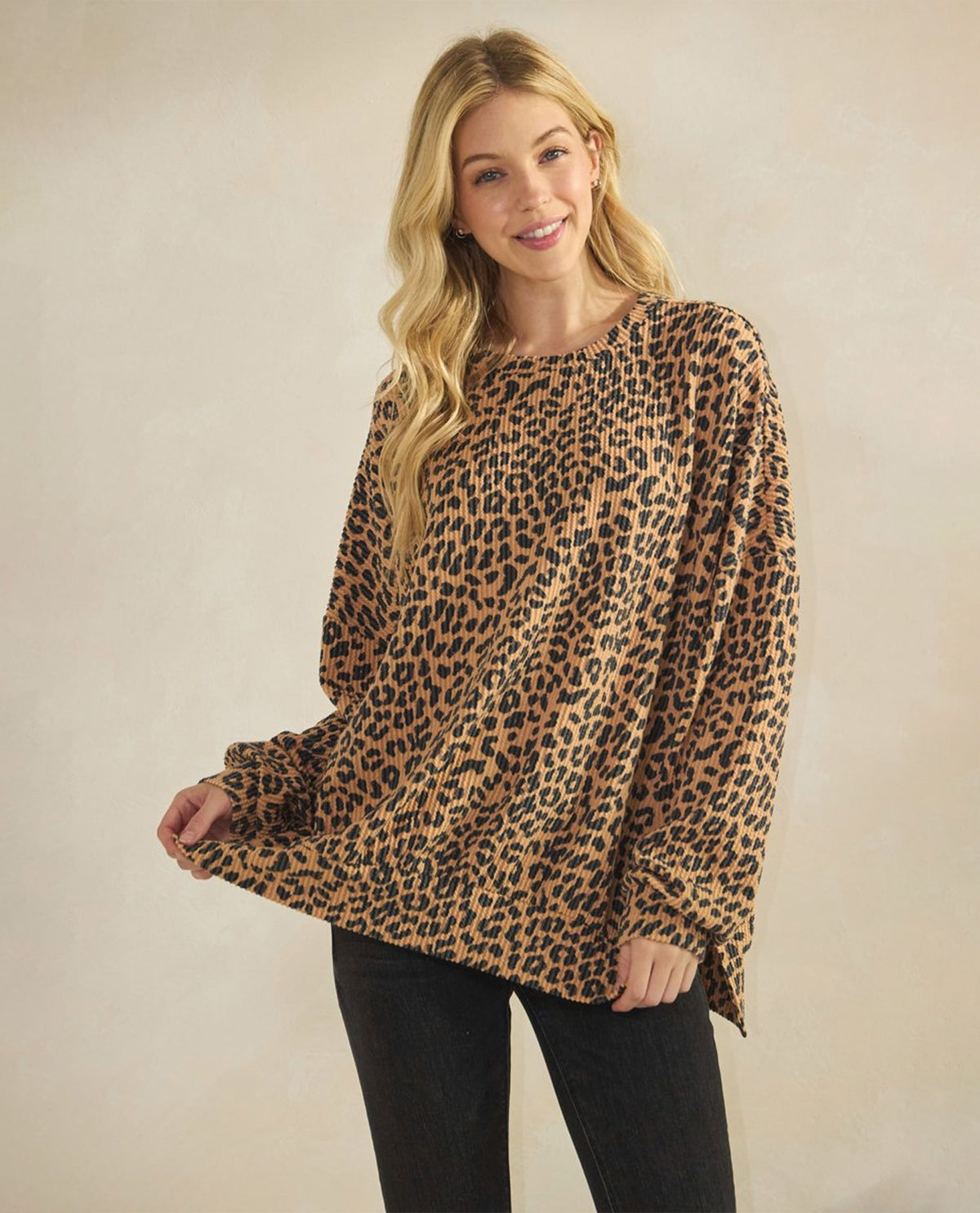 Oversize Leopard Print Dolman Top