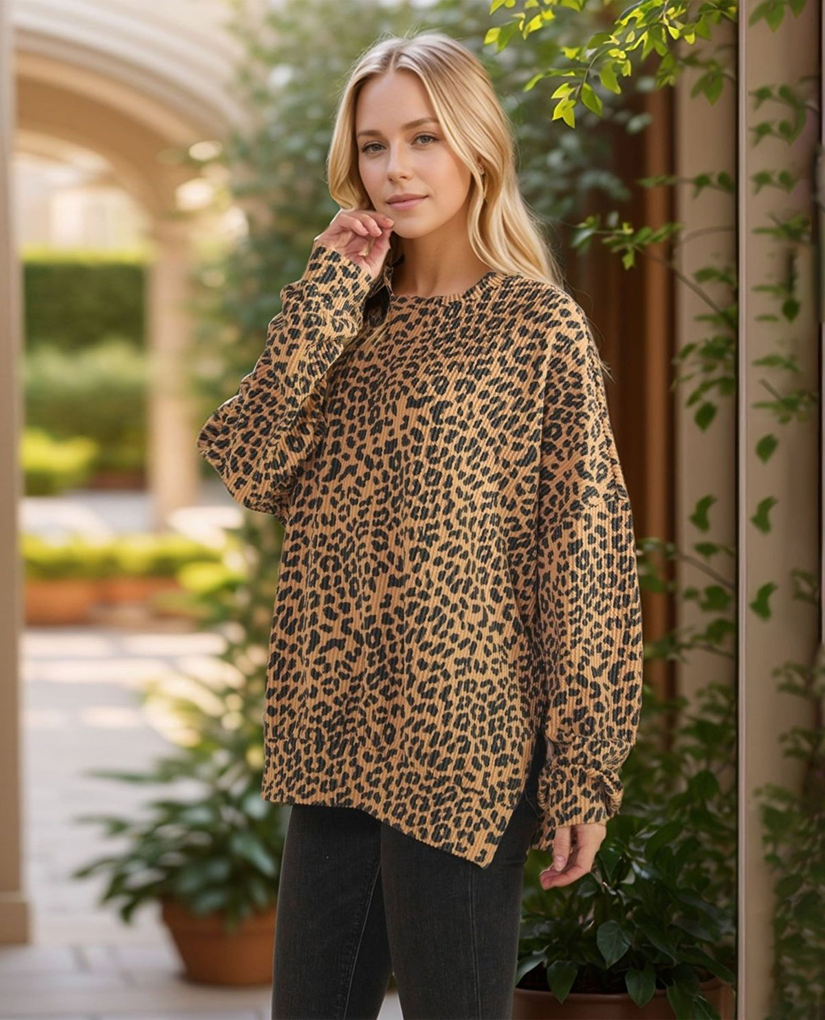 Oversize Leopard Print Dolman Top