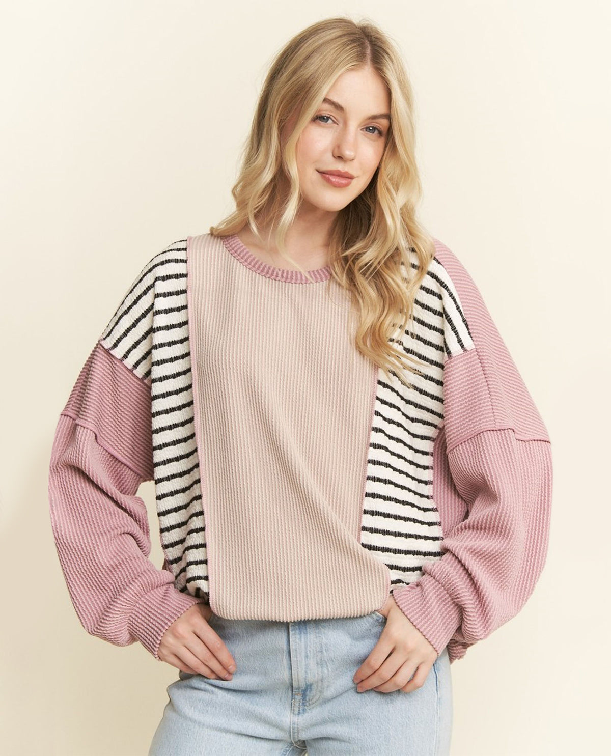 Dusty Rose Color Block Top