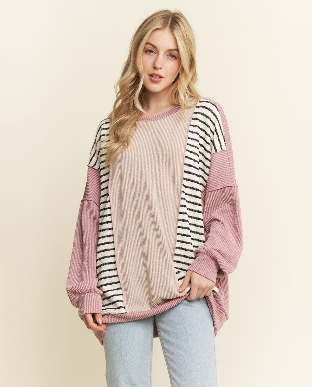 Dusty Rose Color Block Top