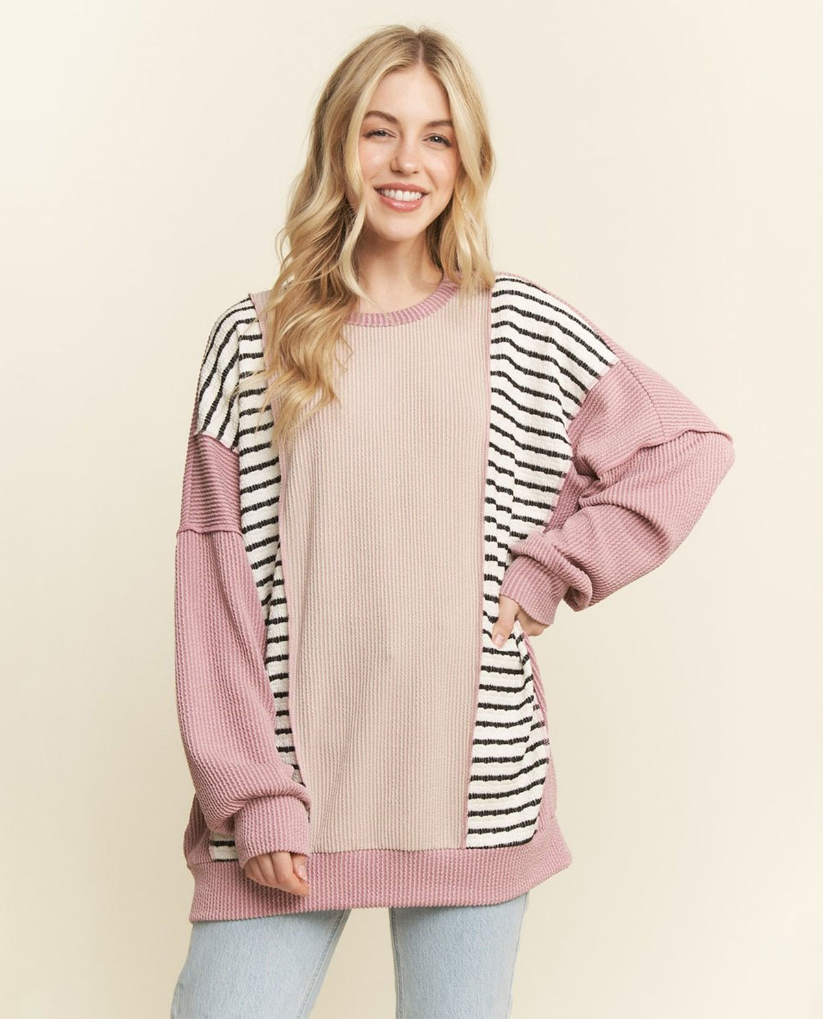 Dusty Rose Color Block Top
