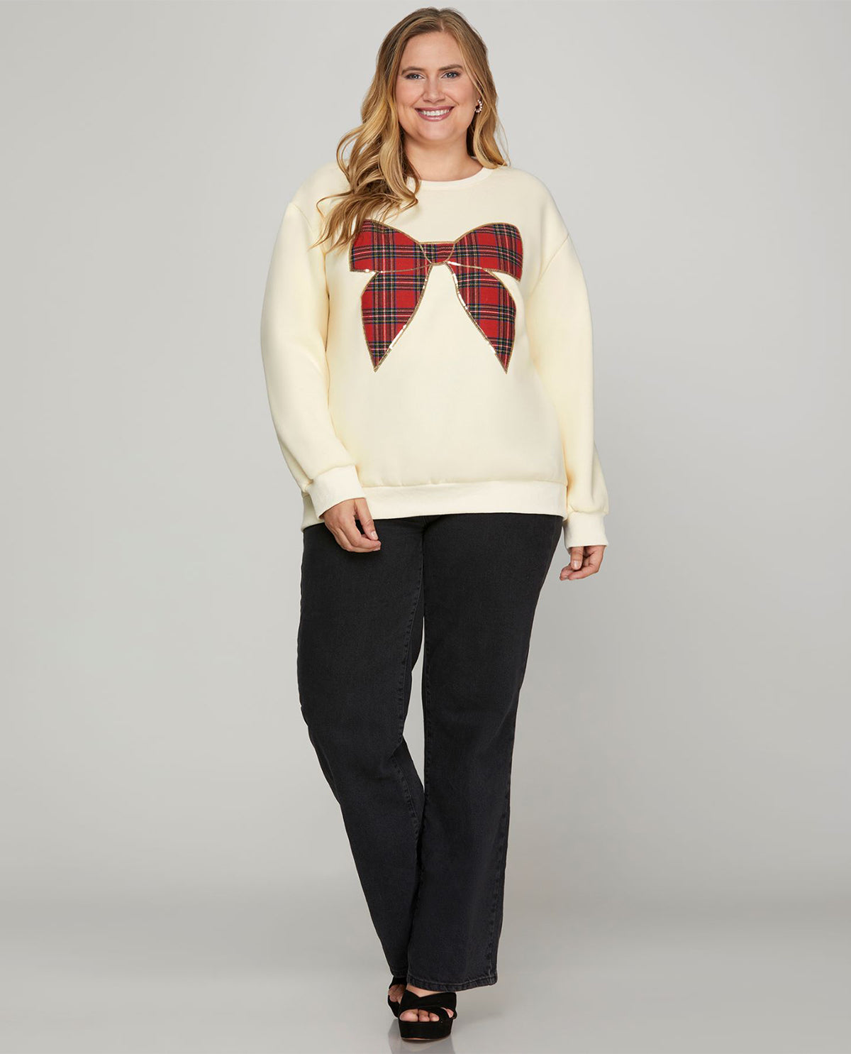 She and Sky Christmas Plaid Bow Sweater