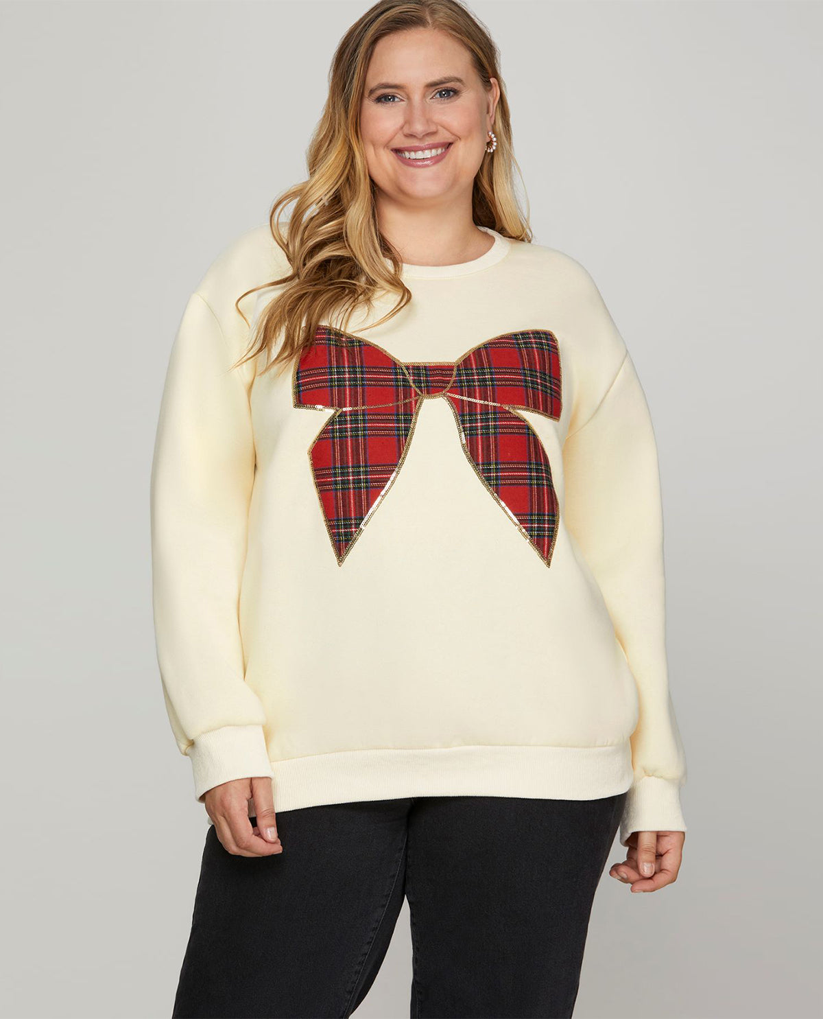 She and Sky Christmas Plaid Bow Sweater