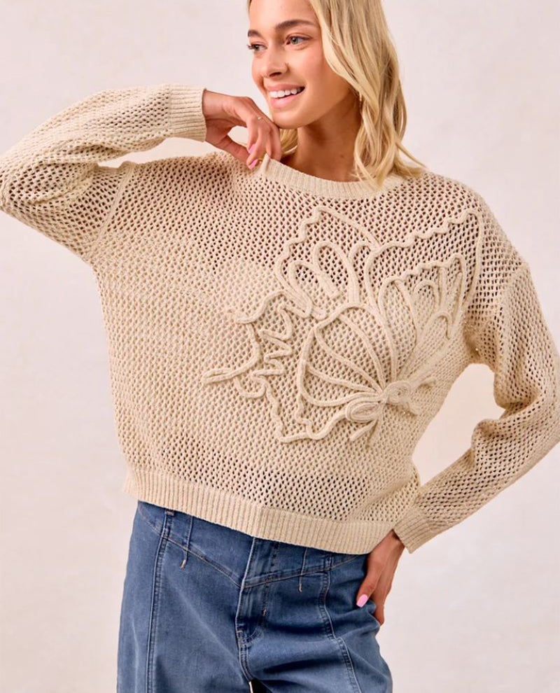 Bibi Embroidery Pointelle Flora Sweater