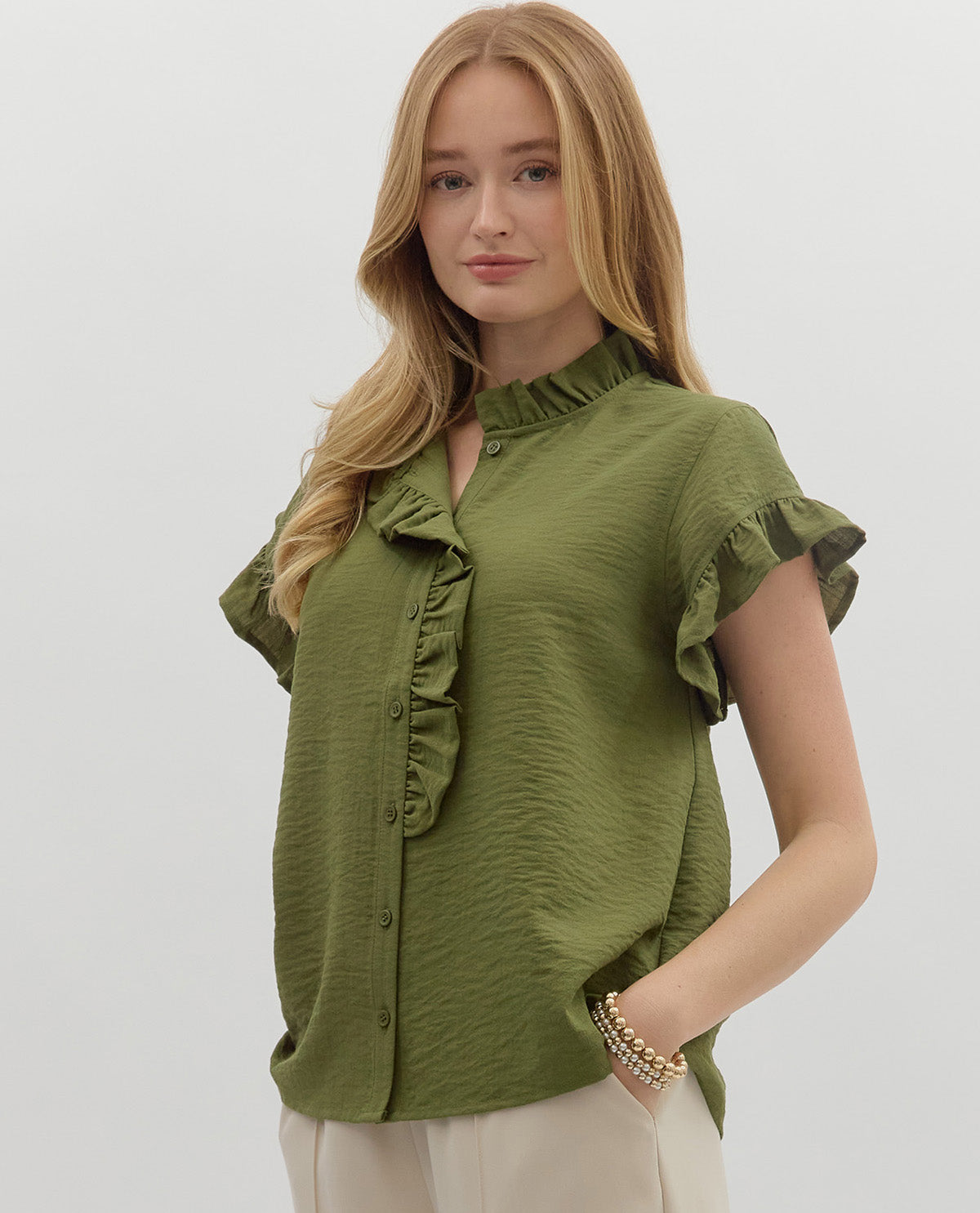 Solid Ruffle Sleeve Top