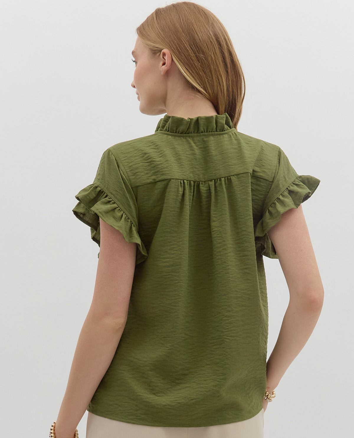 Solid Ruffle Sleeve Top
